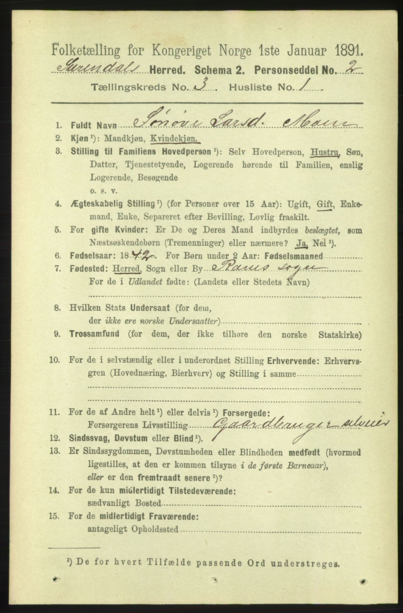 RA, 1891 census for 1566 Surnadal, 1891, p. 785