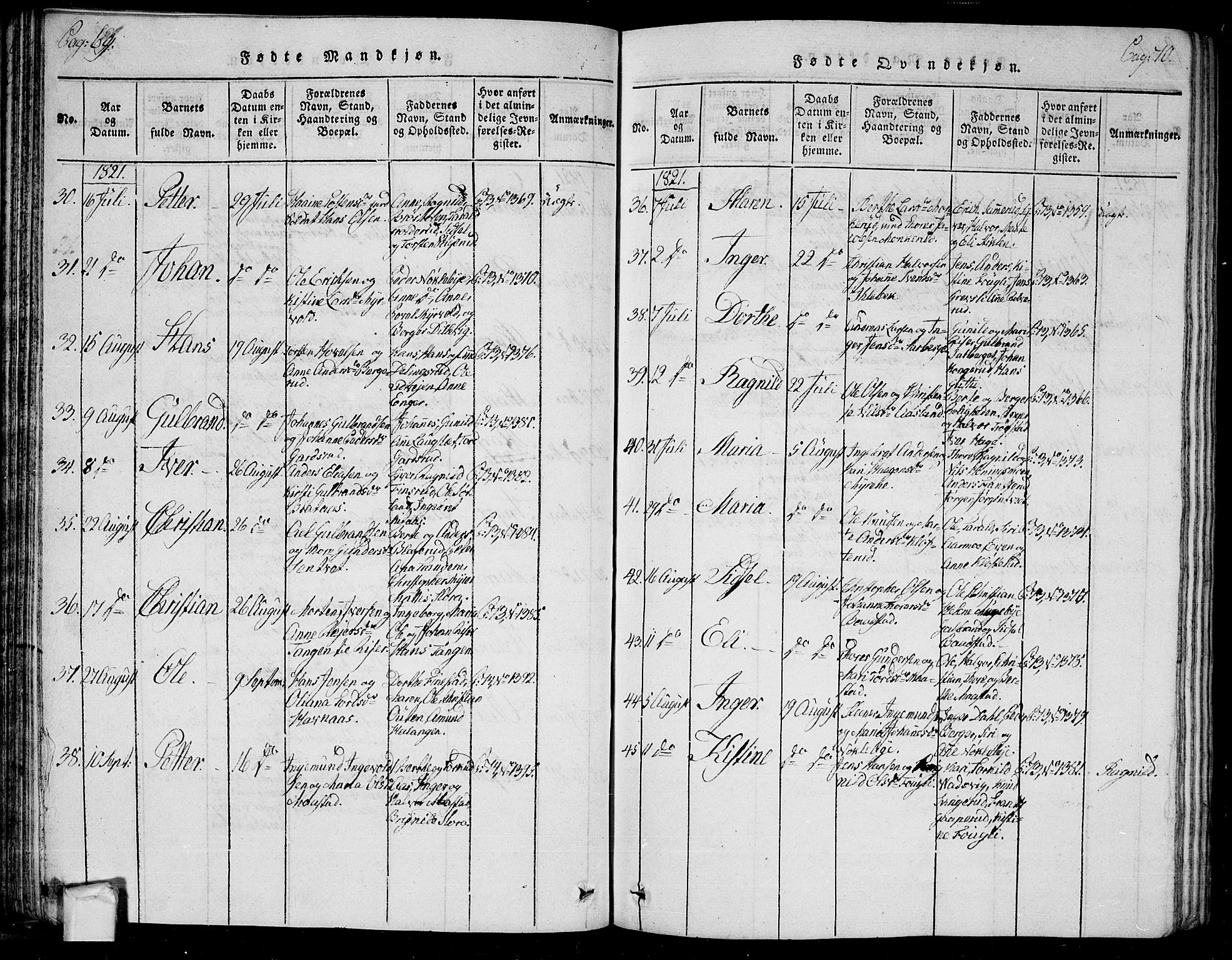 Trøgstad prestekontor Kirkebøker, AV/SAO-A-10925/G/Ga/L0001: Parish register (copy) no. I 1, 1815-1831, p. 69-70