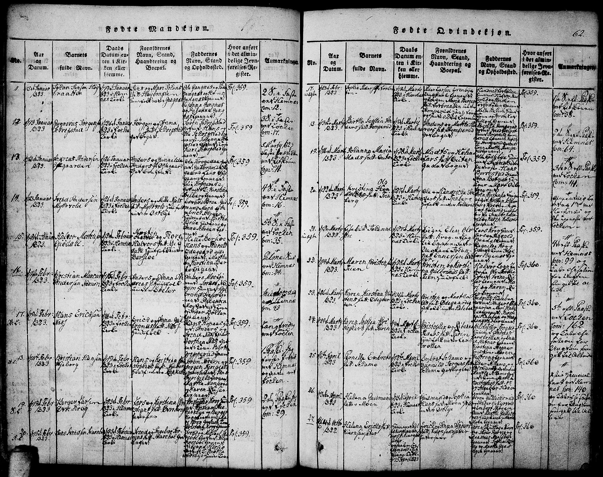 Høland prestekontor Kirkebøker, AV/SAO-A-10346a/F/Fa/L0007: Parish register (official) no. I 7, 1814-1827, p. 62