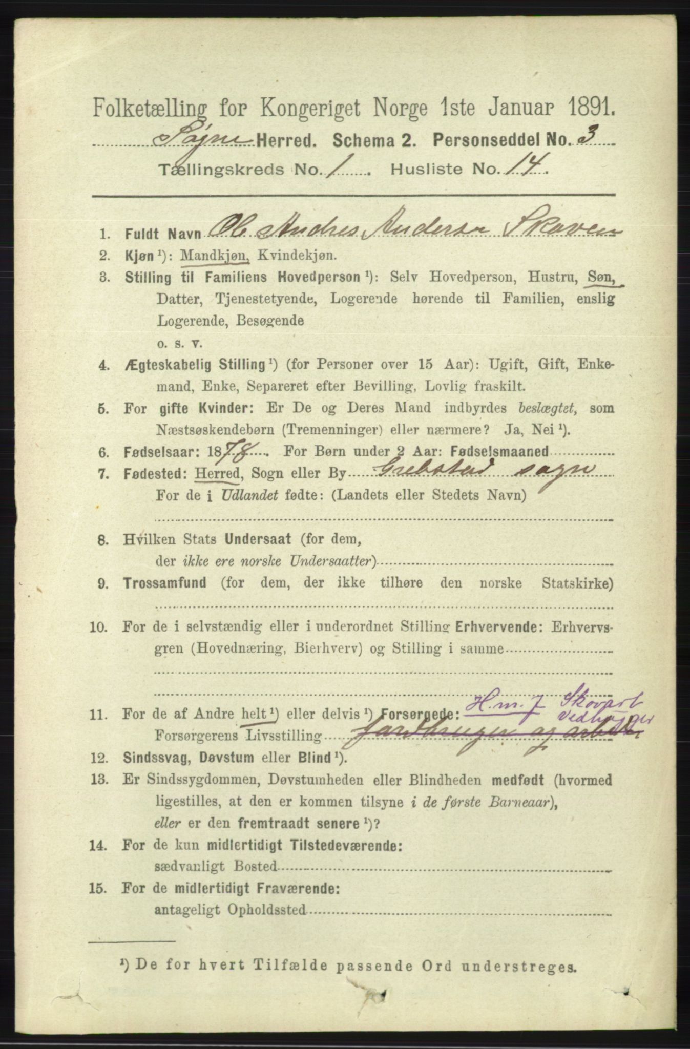 RA, 1891 census for 1018 Søgne, 1891, p. 132