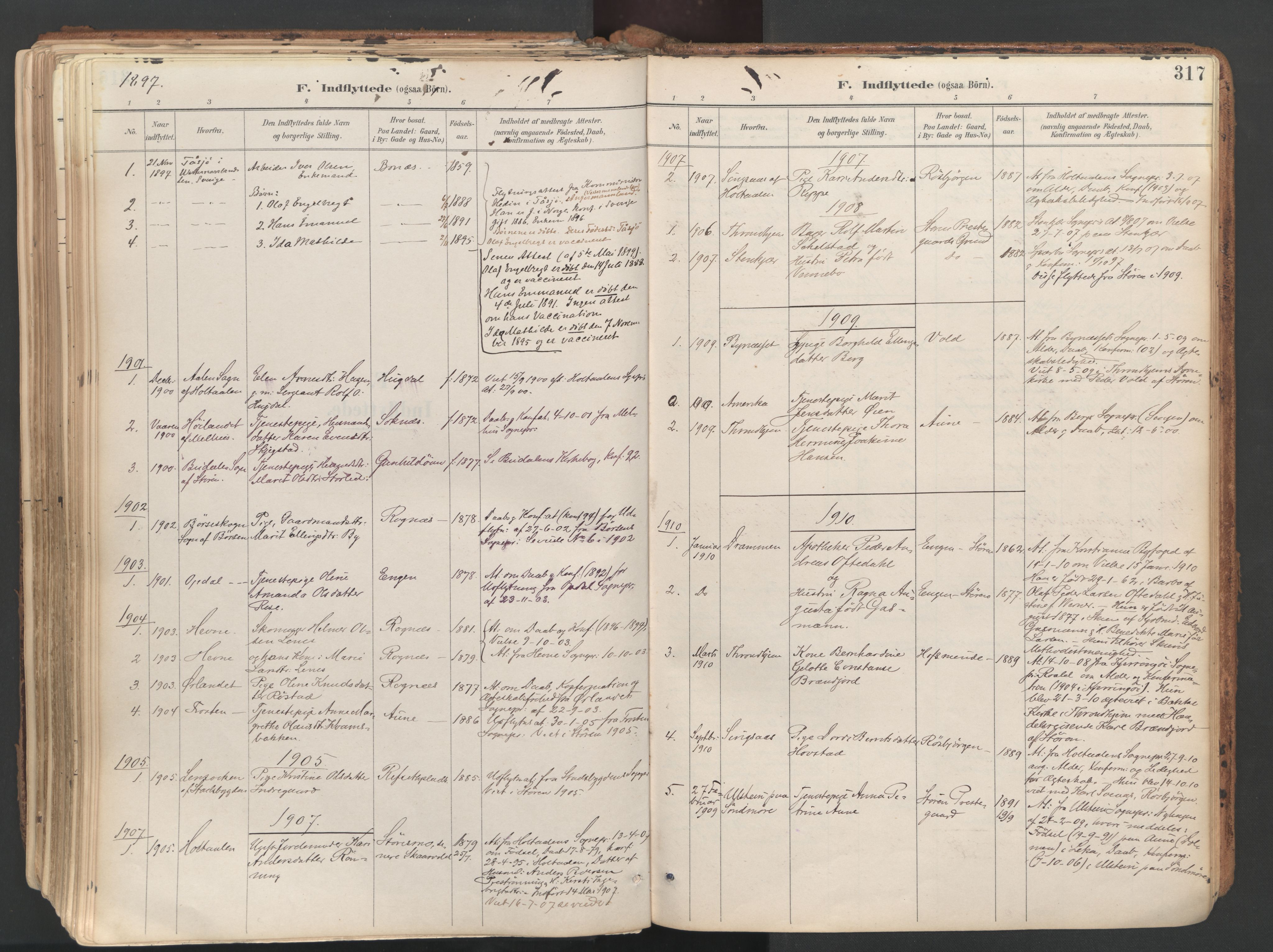 Ministerialprotokoller, klokkerbøker og fødselsregistre - Sør-Trøndelag, SAT/A-1456/687/L1004: Parish register (official) no. 687A10, 1891-1923, p. 317