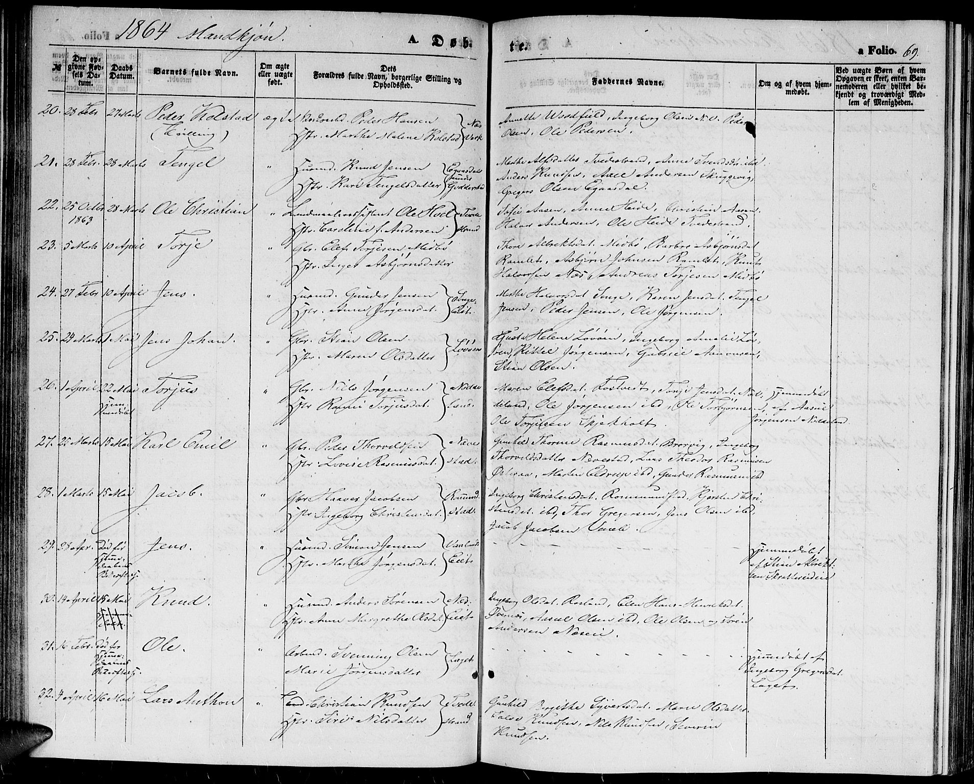 Holt sokneprestkontor, AV/SAK-1111-0021/F/Fb/L0008: Parish register (copy) no. B 8, 1858-1871, p. 69