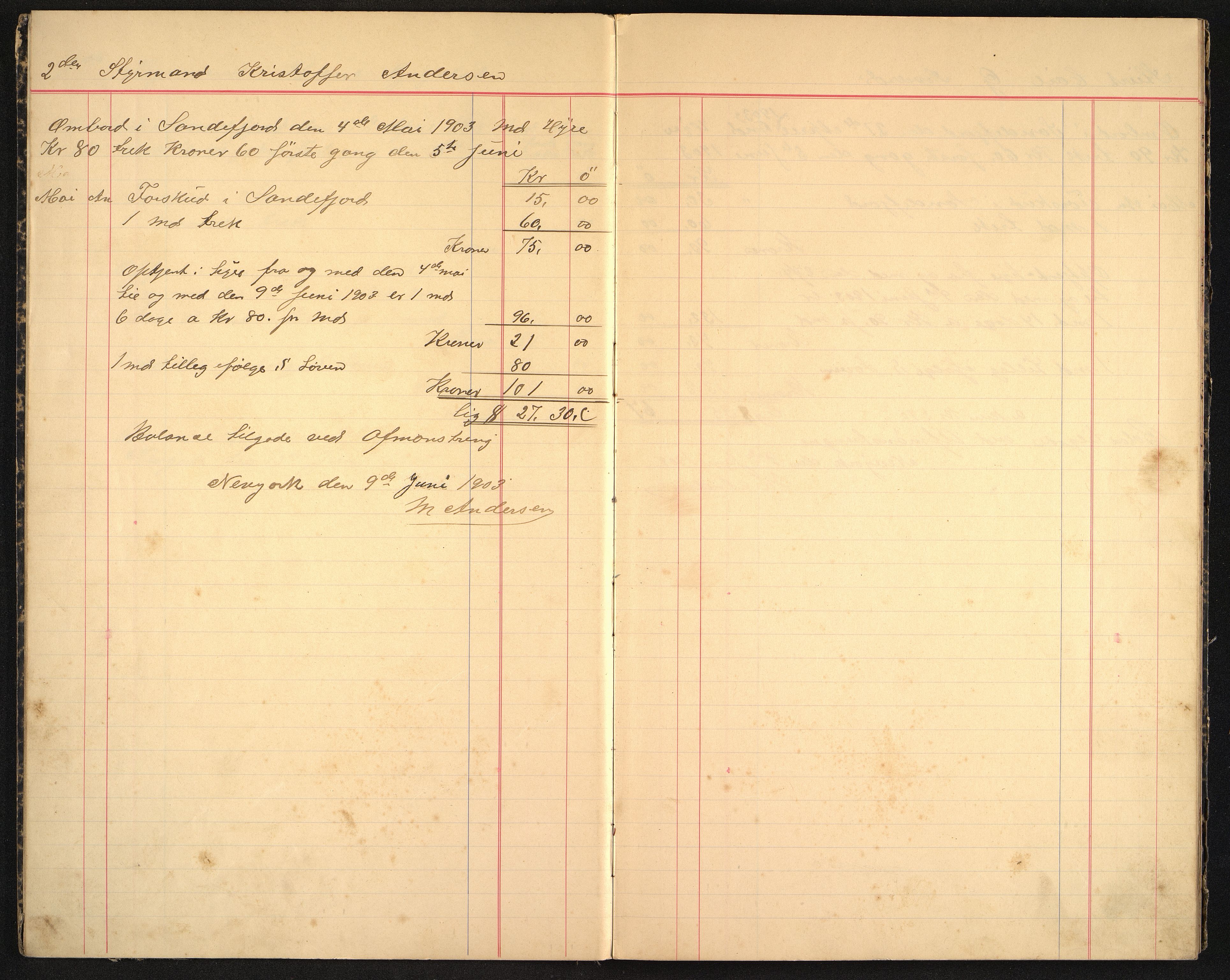 Andersen, M. Kaptein, VEMU/VFA-A-1140/R/L0005: Regnskapsjournal - mannskapsavregninger, 1903-1905