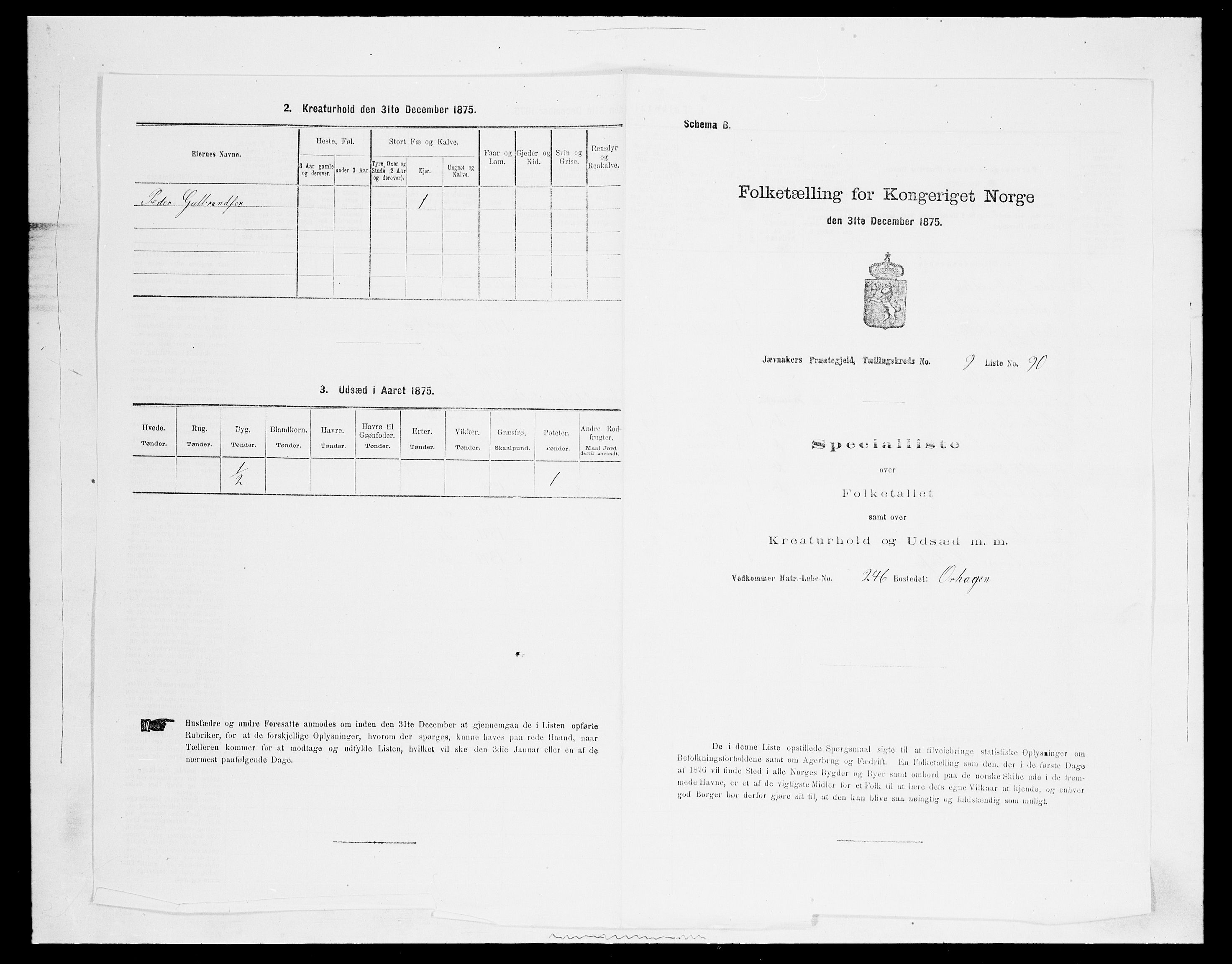 SAH, 1875 census for 0532P Jevnaker, 1875, p. 1693