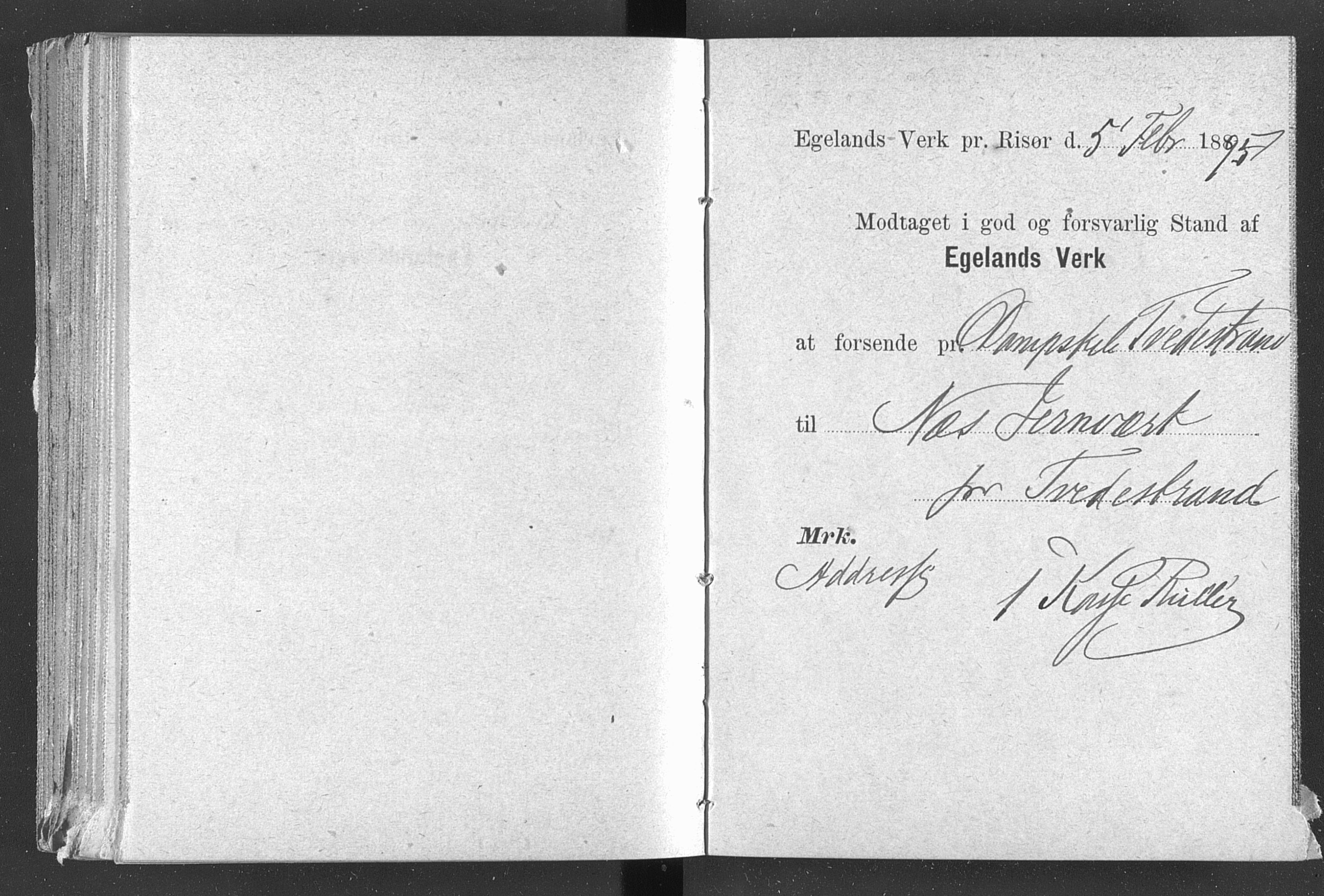 Egelands Jernverk, AAKS/PA-1907/01/L0029: Kvitteringsbok, 1888-1895