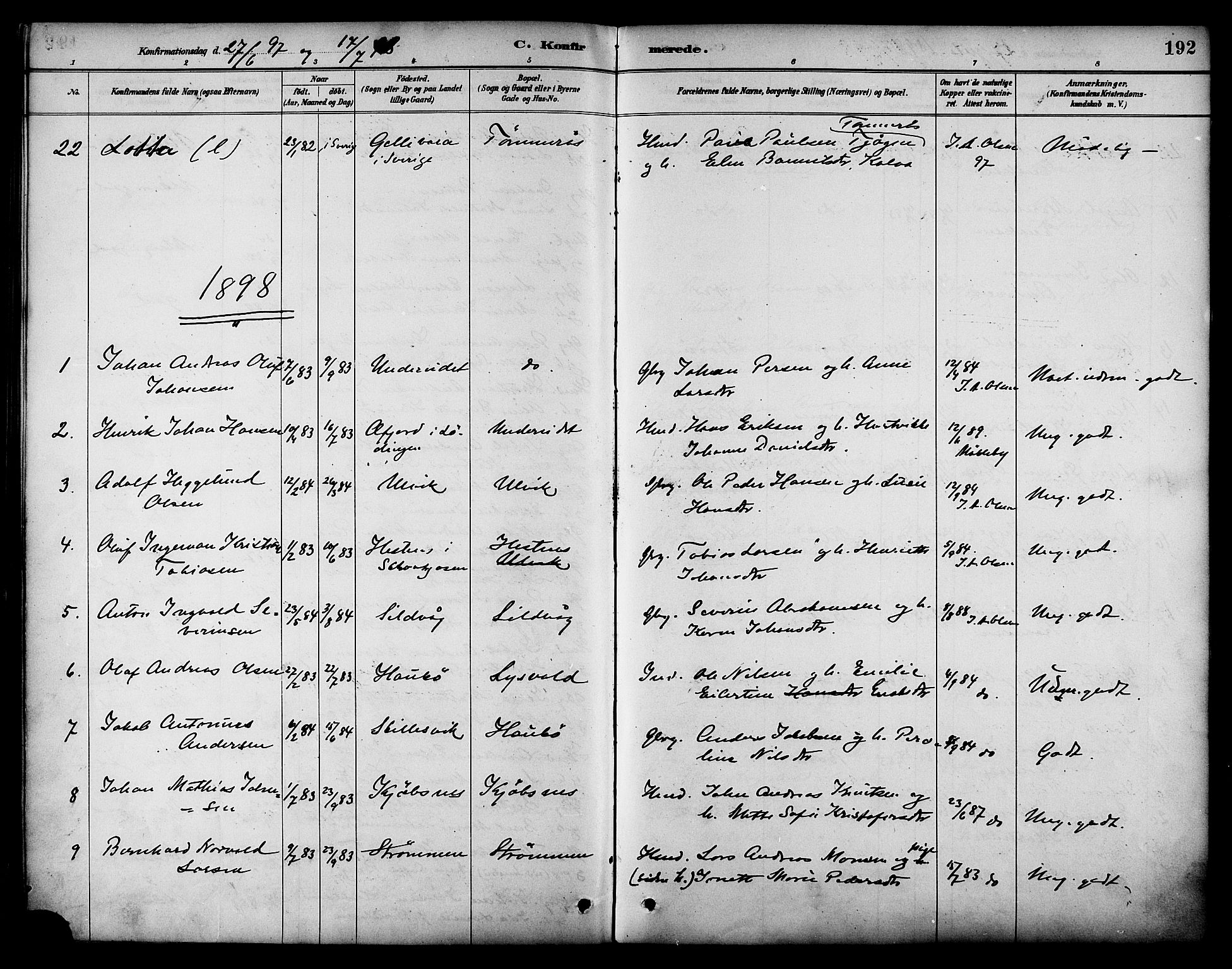 Ministerialprotokoller, klokkerbøker og fødselsregistre - Nordland, AV/SAT-A-1459/861/L0869: Parish register (official) no. 861A04, 1889-1903, p. 192