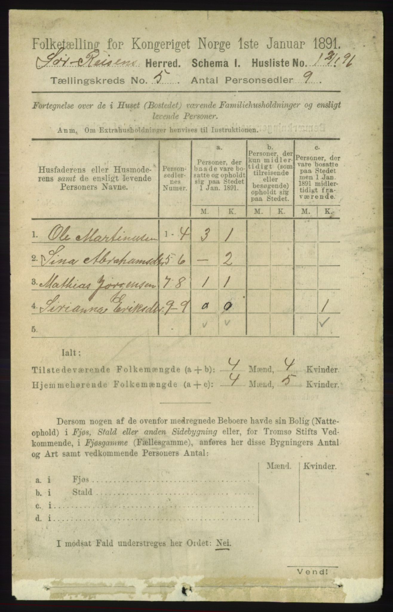 RA, 1891 census for 1925 Sørreisa, 1891, p. 1508