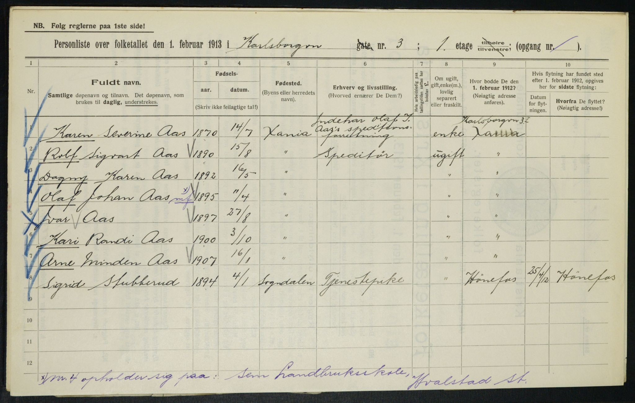 OBA, Municipal Census 1913 for Kristiania, 1913, p. 48695