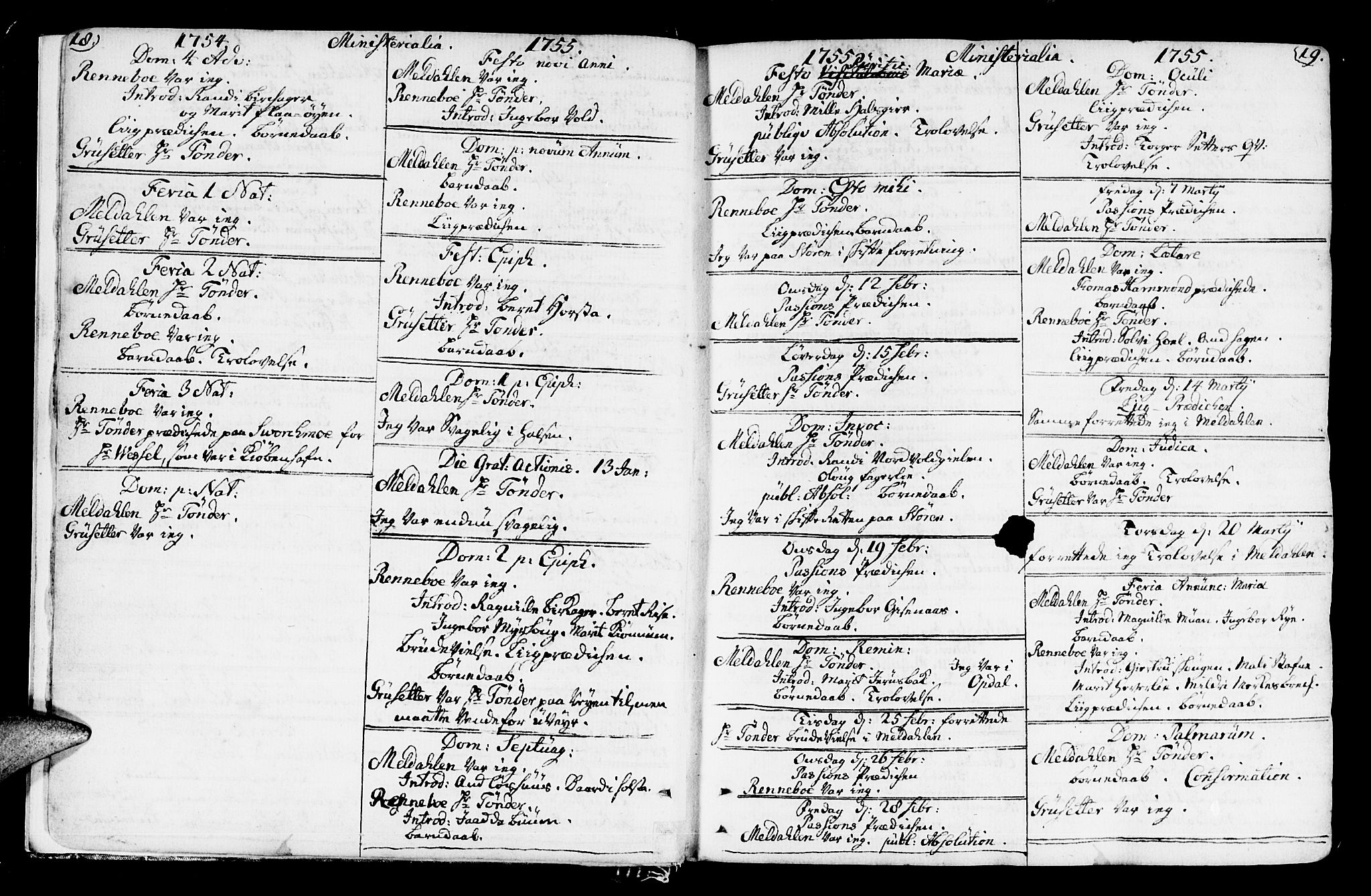 Ministerialprotokoller, klokkerbøker og fødselsregistre - Sør-Trøndelag, SAT/A-1456/672/L0851: Parish register (official) no. 672A04, 1751-1775, p. 18-19