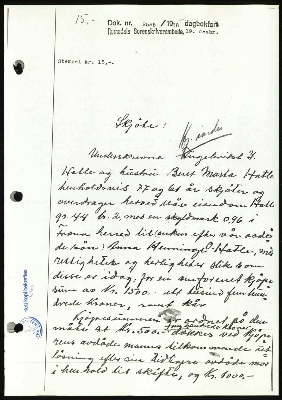 Romsdal sorenskriveri, AV/SAT-A-4149/1/2/2C: Mortgage book no. A10, 1941-1941, Diary no: : 1153/1941