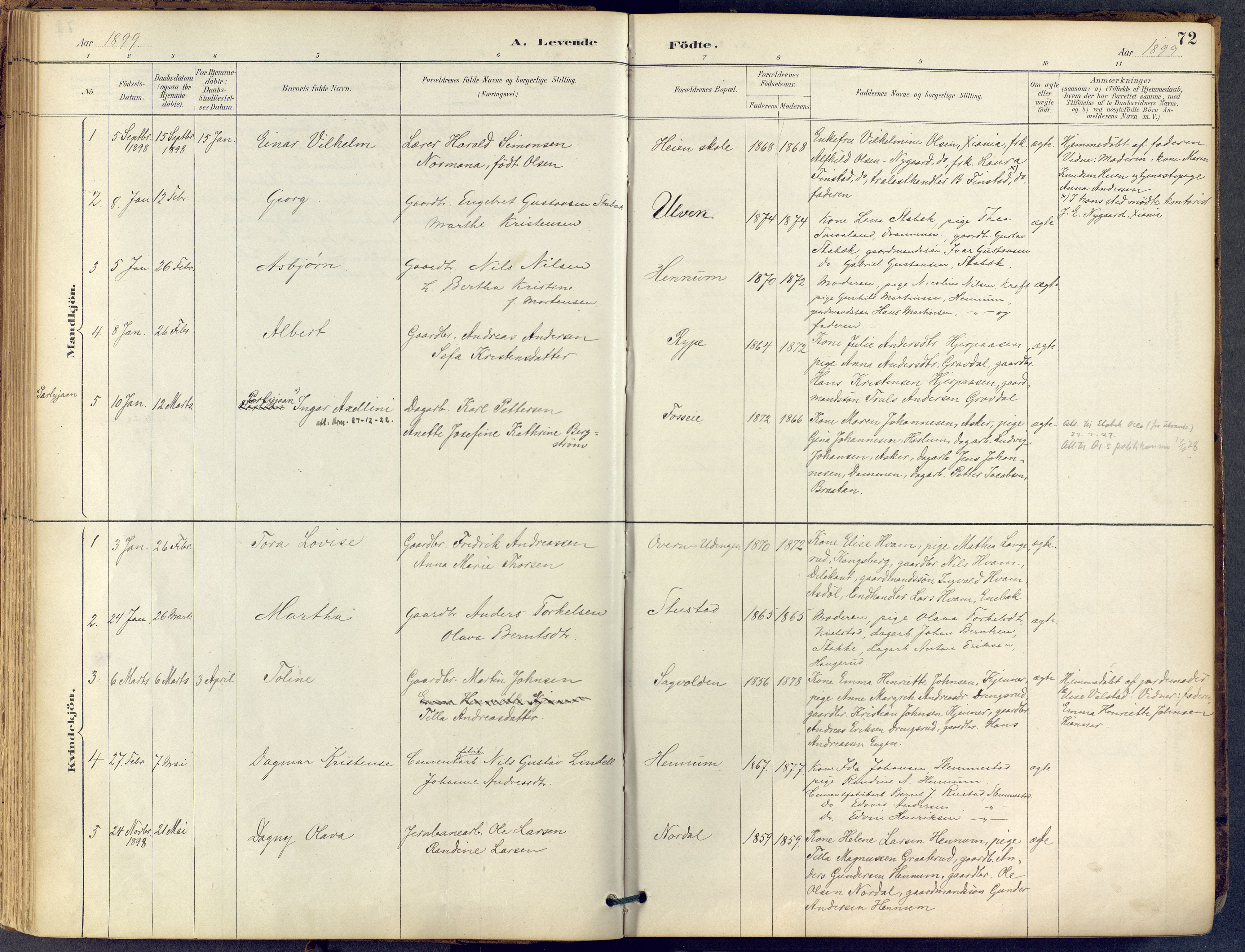 Lier kirkebøker, AV/SAKO-A-230/F/Fb/L0001: Parish register (official) no. II 1, 1883-1910, p. 72