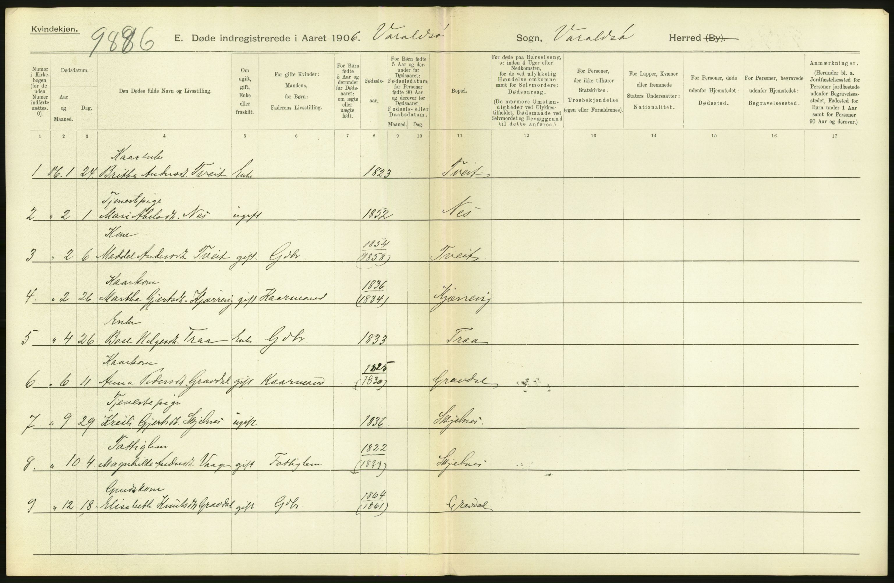 Statistisk sentralbyrå, Sosiodemografiske emner, Befolkning, AV/RA-S-2228/D/Df/Dfa/Dfad/L0030: S. Bergenhus amt: Døde. Bygder., 1906, p. 104