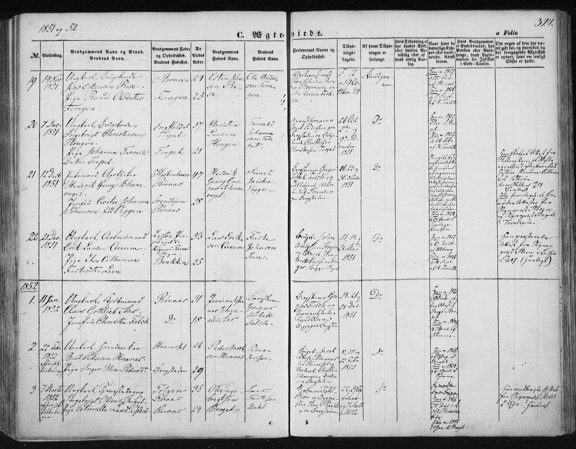 Ministerialprotokoller, klokkerbøker og fødselsregistre - Sør-Trøndelag, SAT/A-1456/681/L0931: Parish register (official) no. 681A09, 1845-1859, p. 327