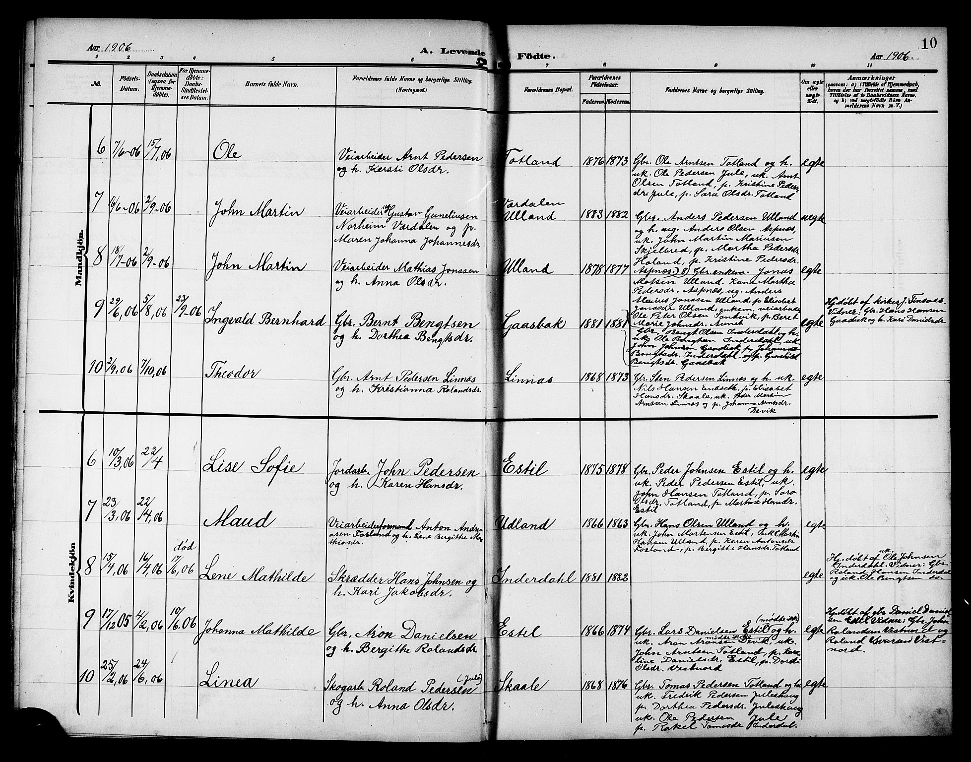 Ministerialprotokoller, klokkerbøker og fødselsregistre - Nord-Trøndelag, SAT/A-1458/757/L0506: Parish register (copy) no. 757C01, 1904-1922, p. 10