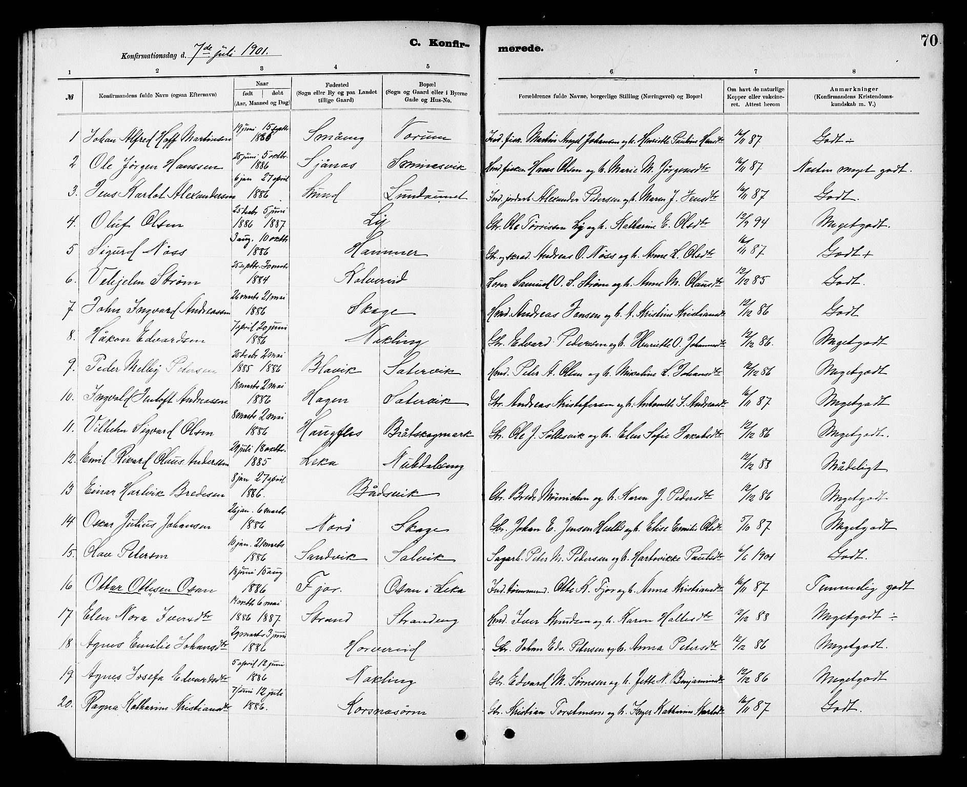 Ministerialprotokoller, klokkerbøker og fødselsregistre - Nord-Trøndelag, SAT/A-1458/780/L0652: Parish register (copy) no. 780C04, 1899-1911, p. 70