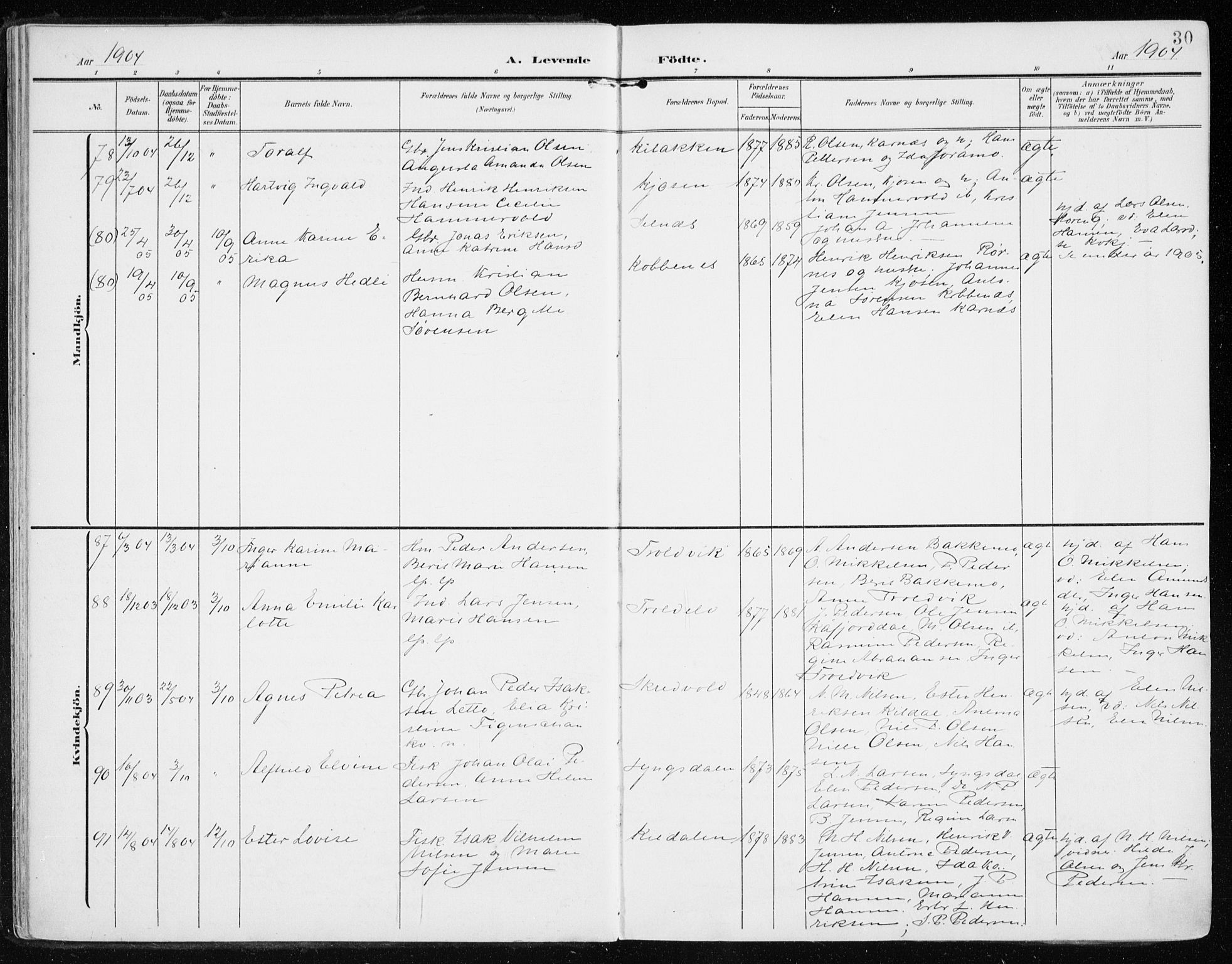 Lyngen sokneprestembete, AV/SATØ-S-1289/H/He/Hea/L0011kirke: Parish register (official) no. 11, 1903-1913, p. 30