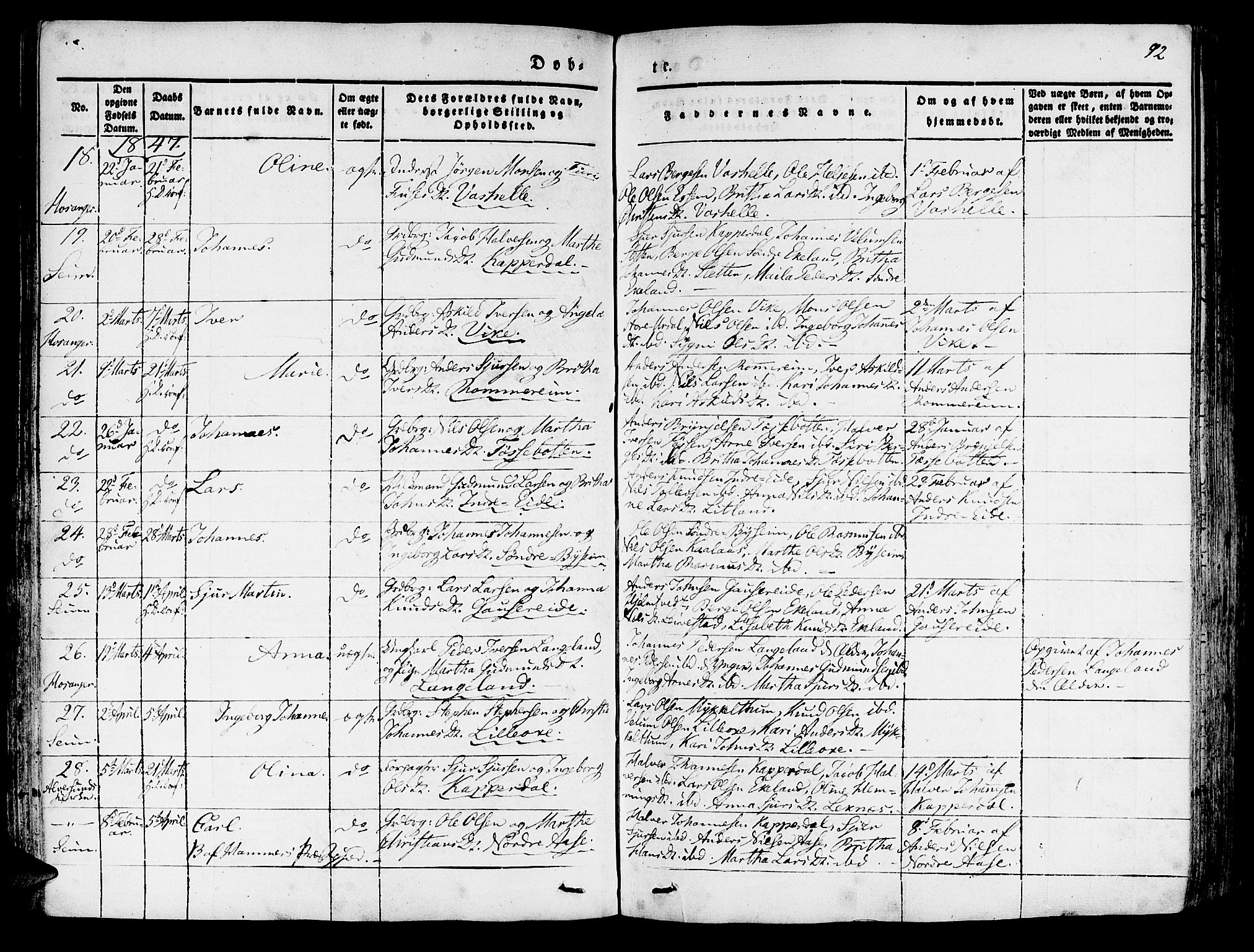 Hosanger sokneprestembete, AV/SAB-A-75801/H/Haa: Parish register (official) no. A 7, 1835-1848, p. 92