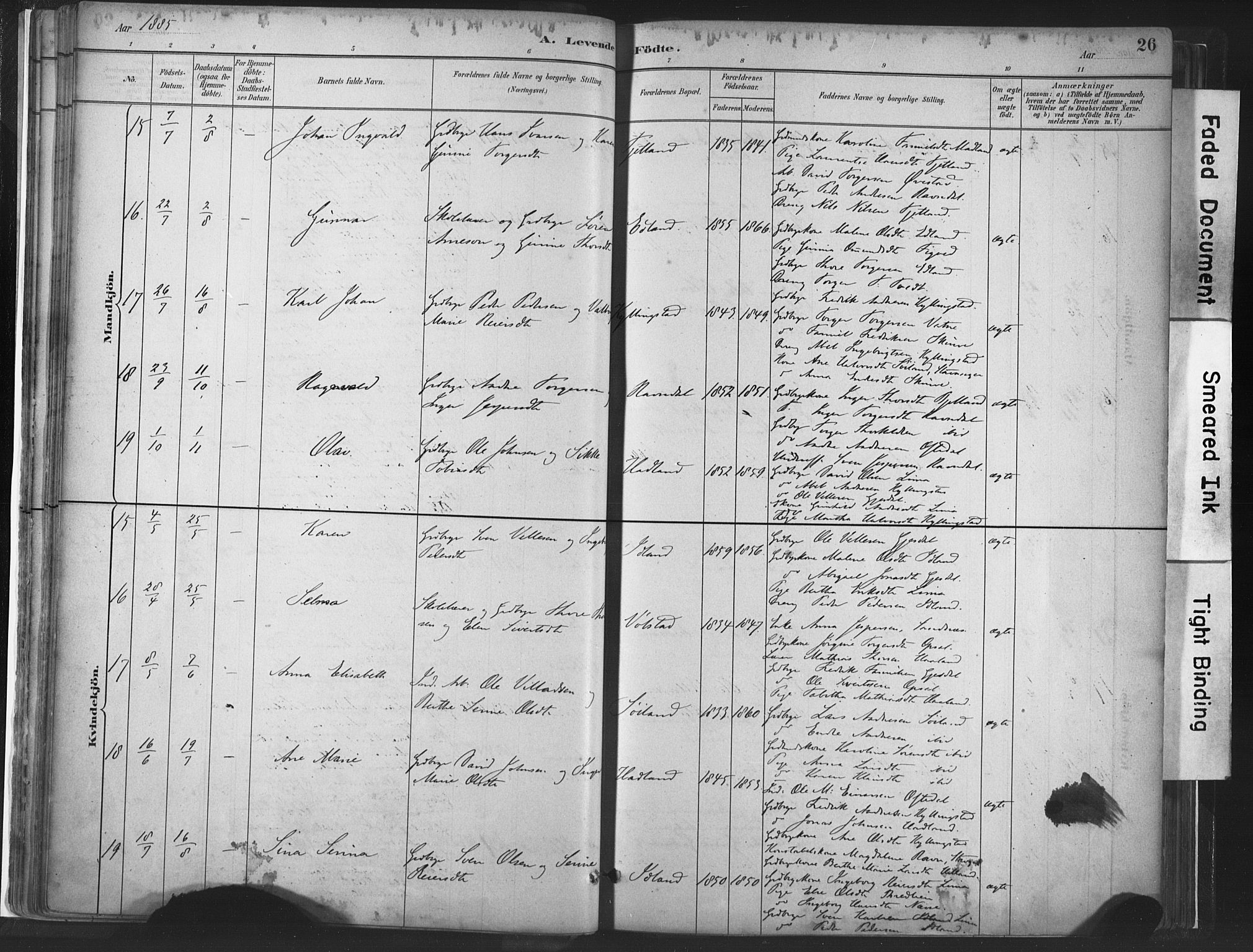 Lye sokneprestkontor, AV/SAST-A-101794/001/30BA/L0010: Parish register (official) no. A 10, 1881-1896, p. 26