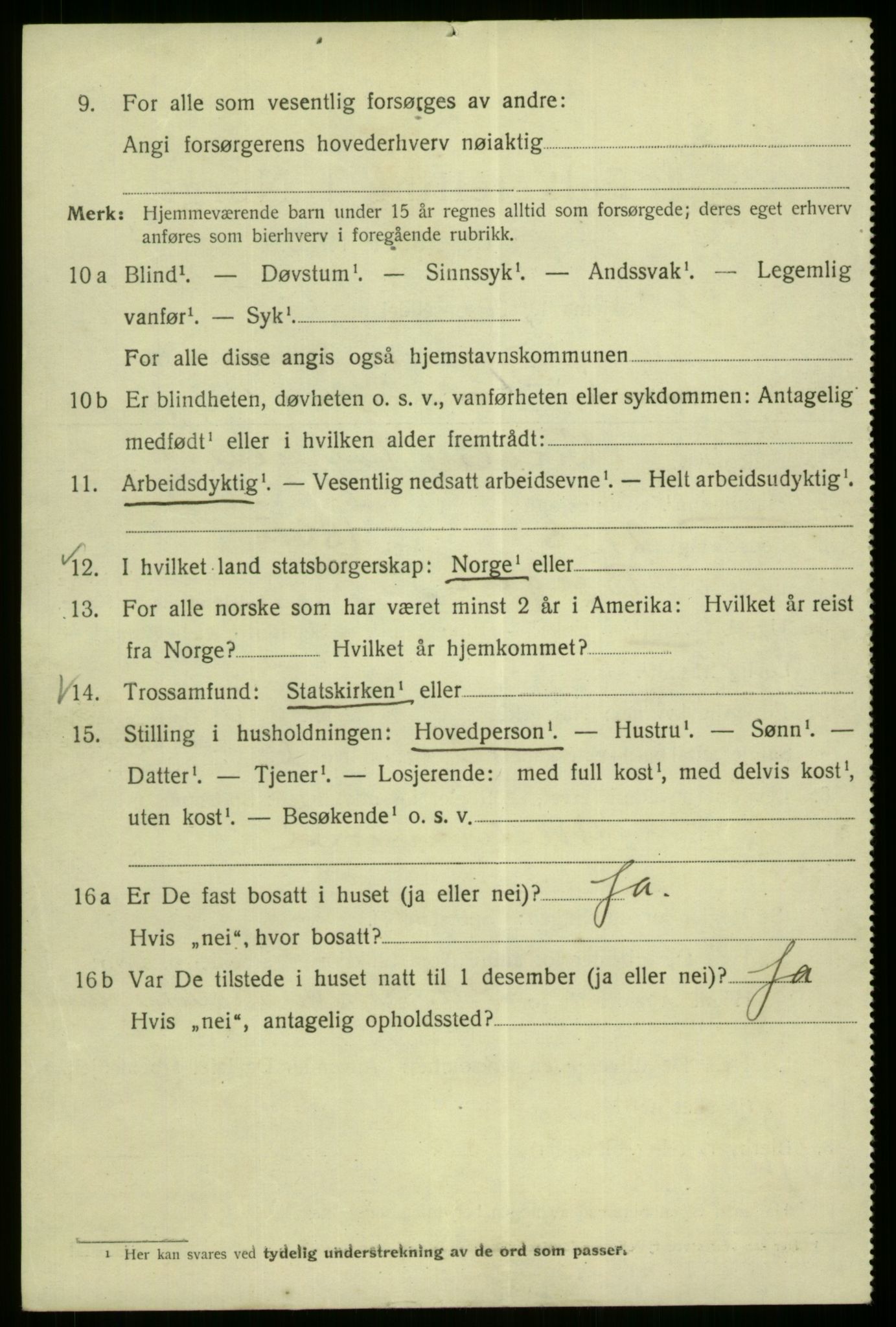 SAB, 1920 census for Bergen, 1920, p. 122425