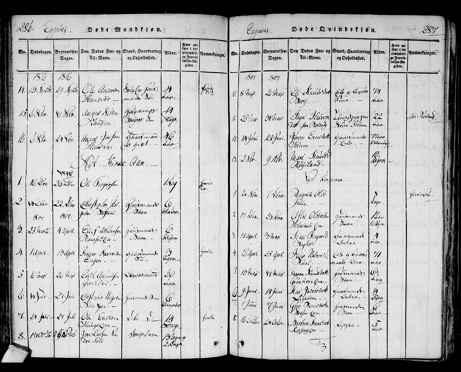 Sigdal kirkebøker, SAKO/A-245/F/Fa/L0005: Parish register (official) no. I 5 /2, 1815-1829, p. 286-287