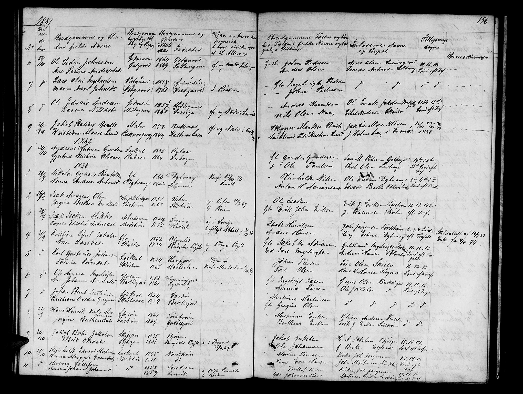Tranøy sokneprestkontor, SATØ/S-1313/I/Ia/Iab/L0021klokker: Parish register (copy) no. 21, 1861-1886, p. 156