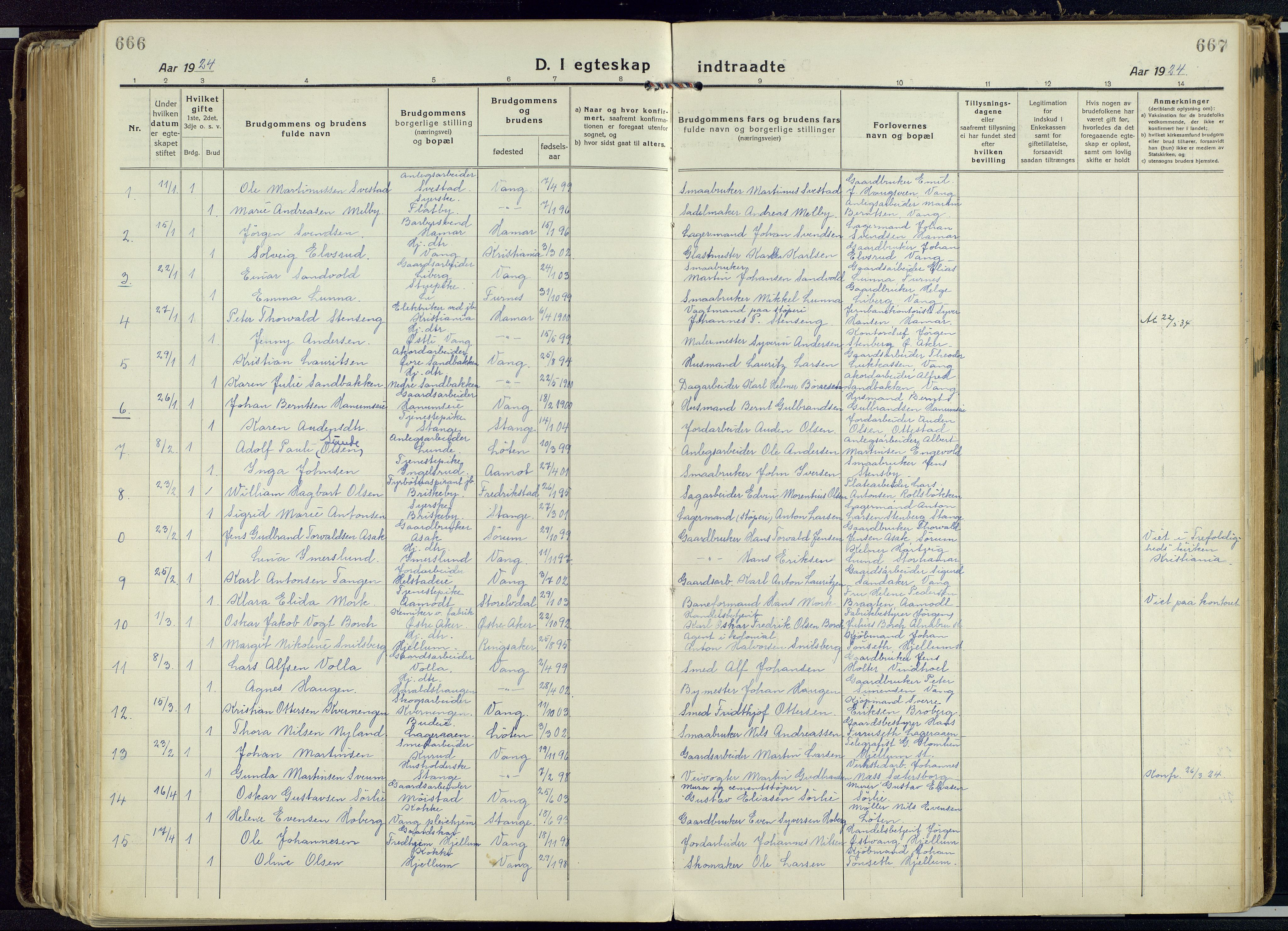 Vang prestekontor, Hedmark, SAH/PREST-008/H/Ha/Haa/L0022: Parish register (official) no. 22, 1918-1944, p. 666-667