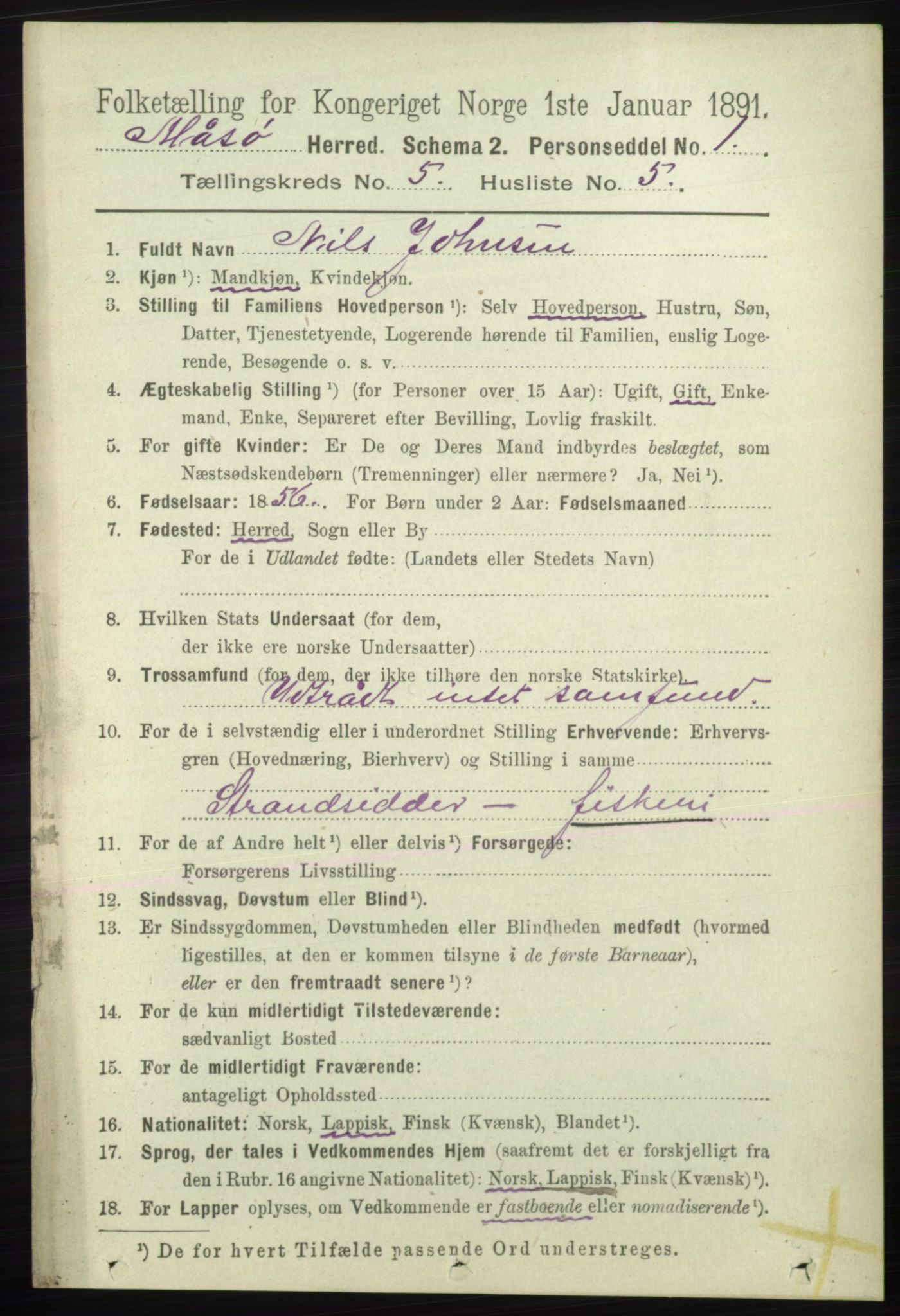 RA, 1891 census for 2018 Måsøy, 1891, p. 736