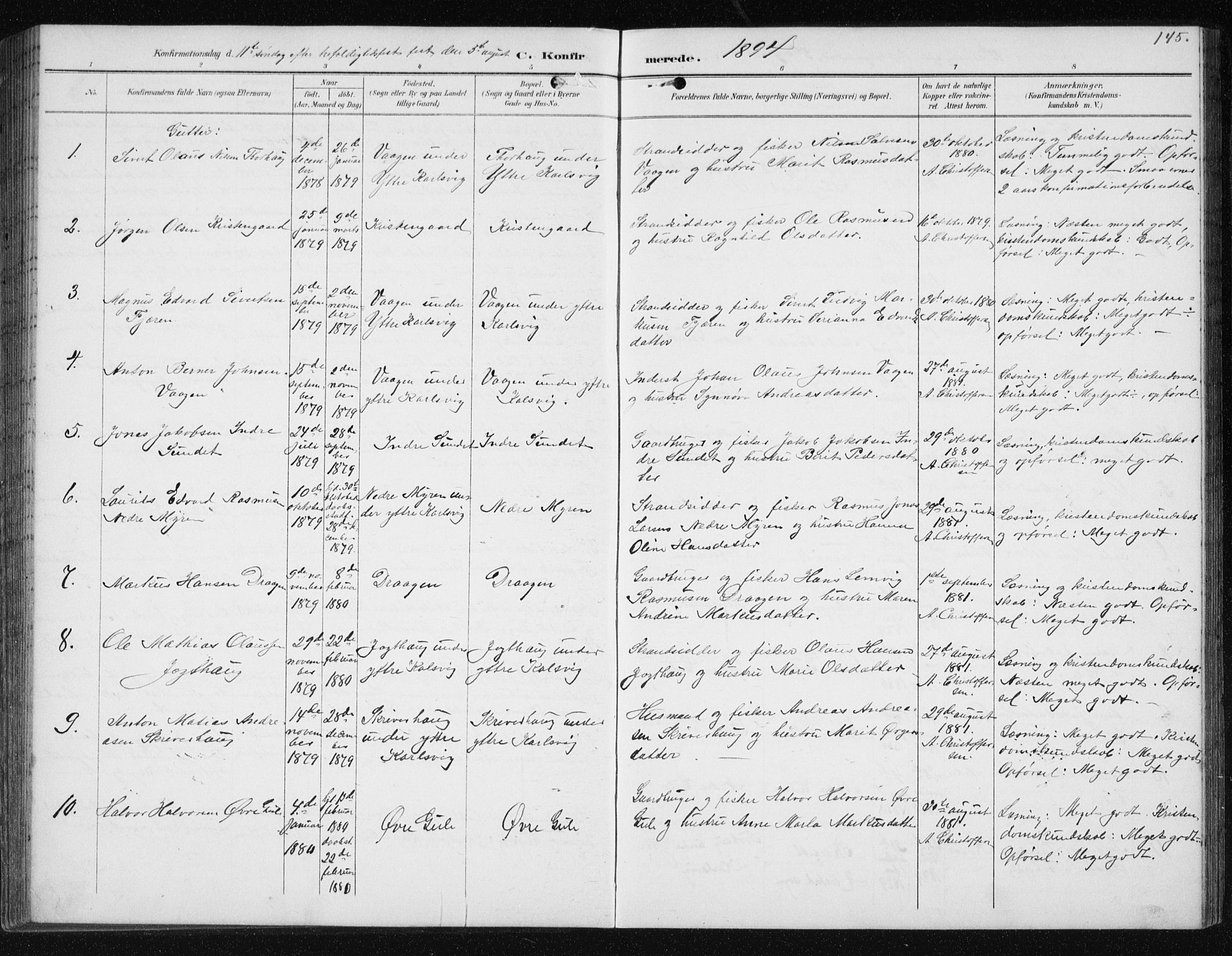 Ministerialprotokoller, klokkerbøker og fødselsregistre - Møre og Romsdal, AV/SAT-A-1454/566/L0773: Parish register (copy) no. 566C02, 1892-1909, p. 145