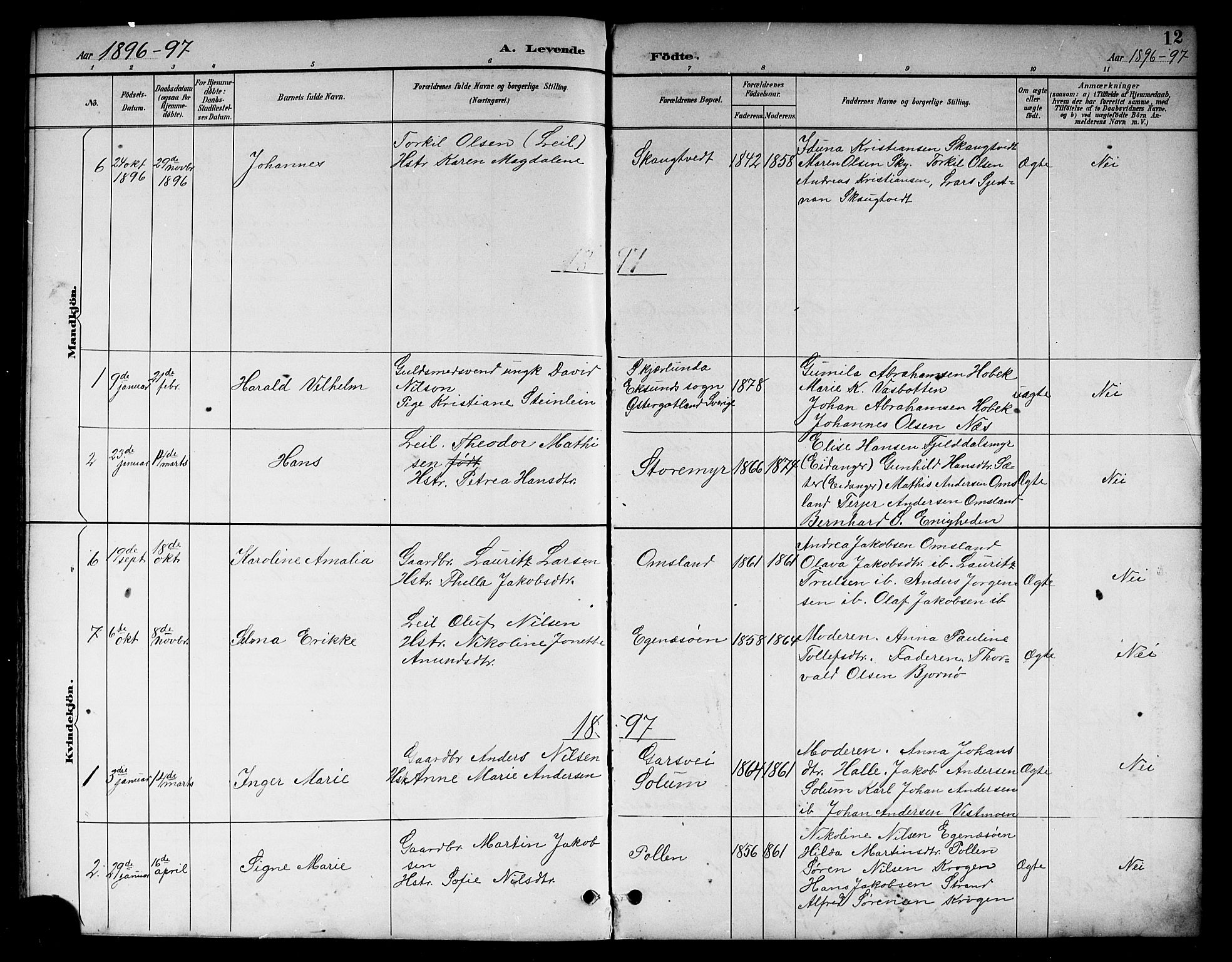 Brunlanes kirkebøker, SAKO/A-342/G/Gc/L0002: Parish register (copy) no. III 2, 1891-1922, p. 12