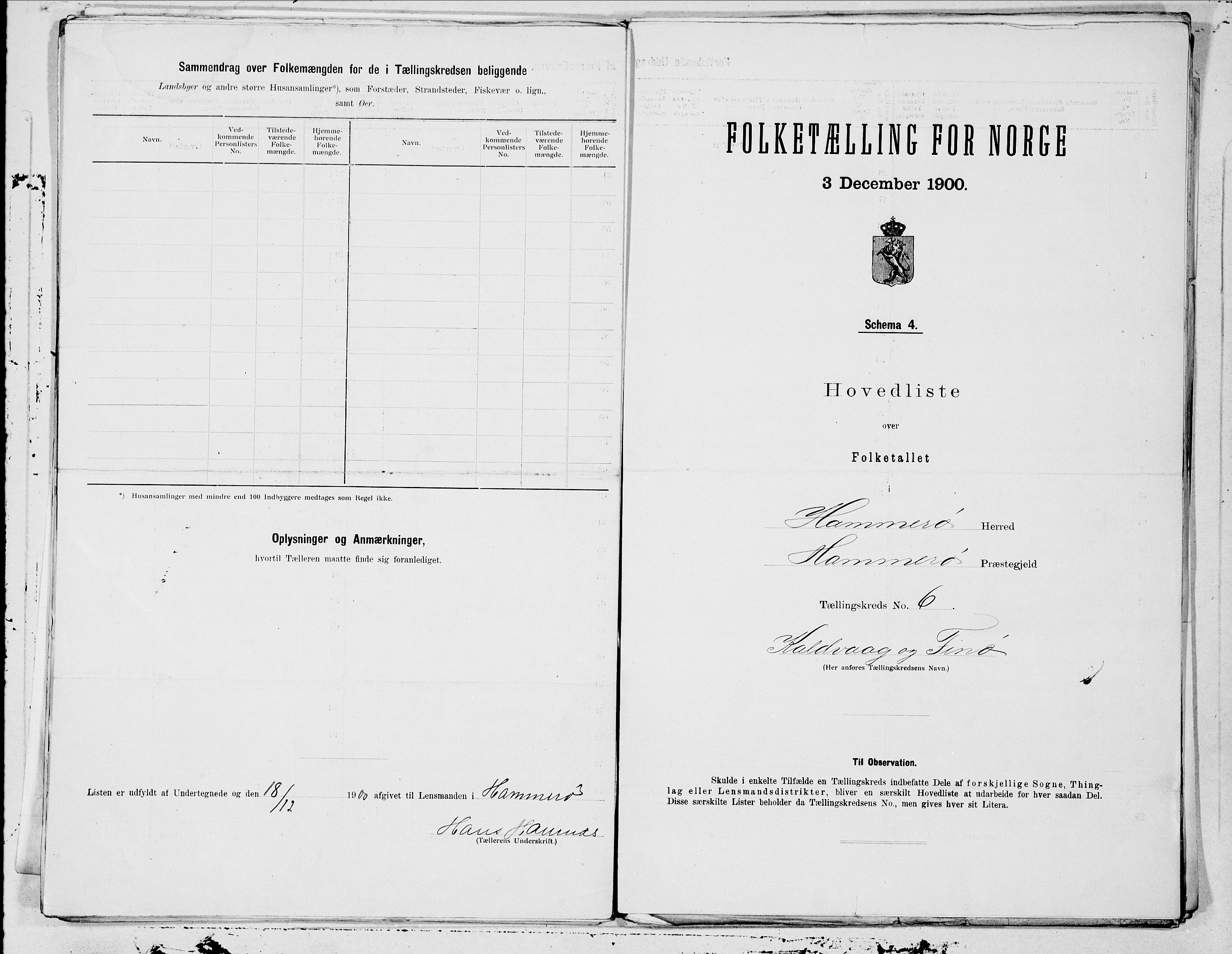 SAT, 1900 census for Hamarøy, 1900, p. 12