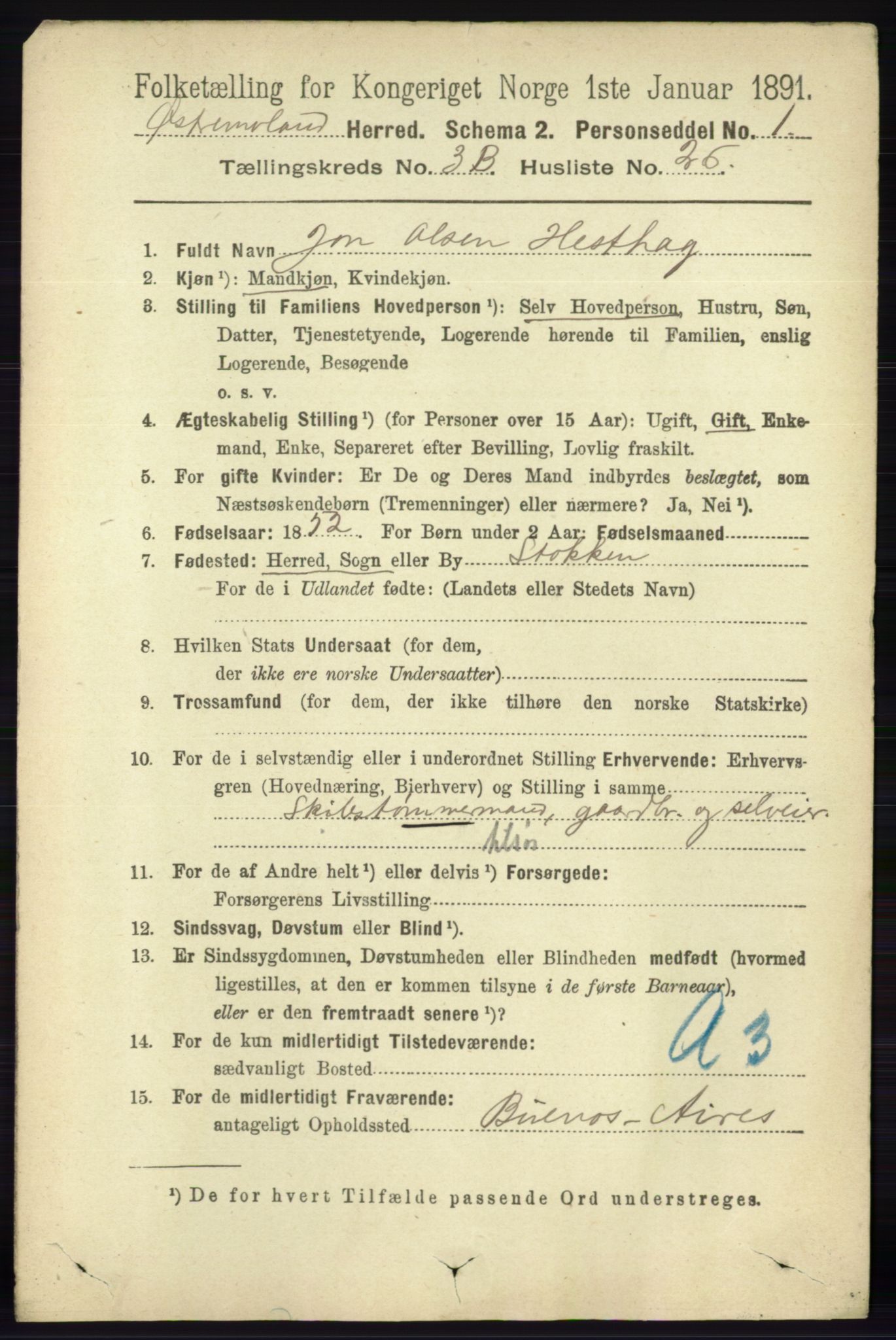RA, 1891 census for 0918 Austre Moland, 1891, p. 1881