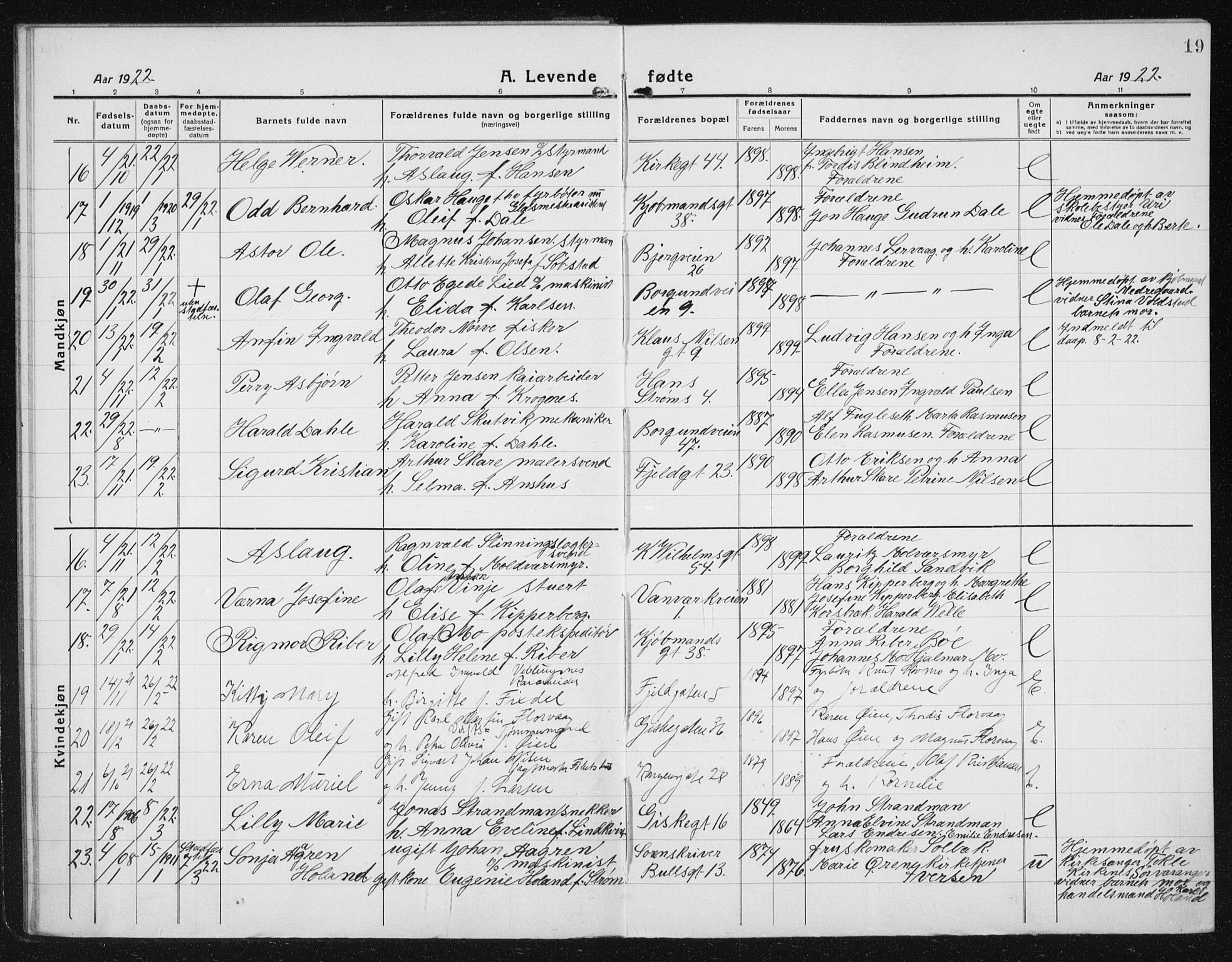 Ministerialprotokoller, klokkerbøker og fødselsregistre - Møre og Romsdal, AV/SAT-A-1454/529/L0475: Parish register (copy) no. 529C12, 1921-1934, p. 19