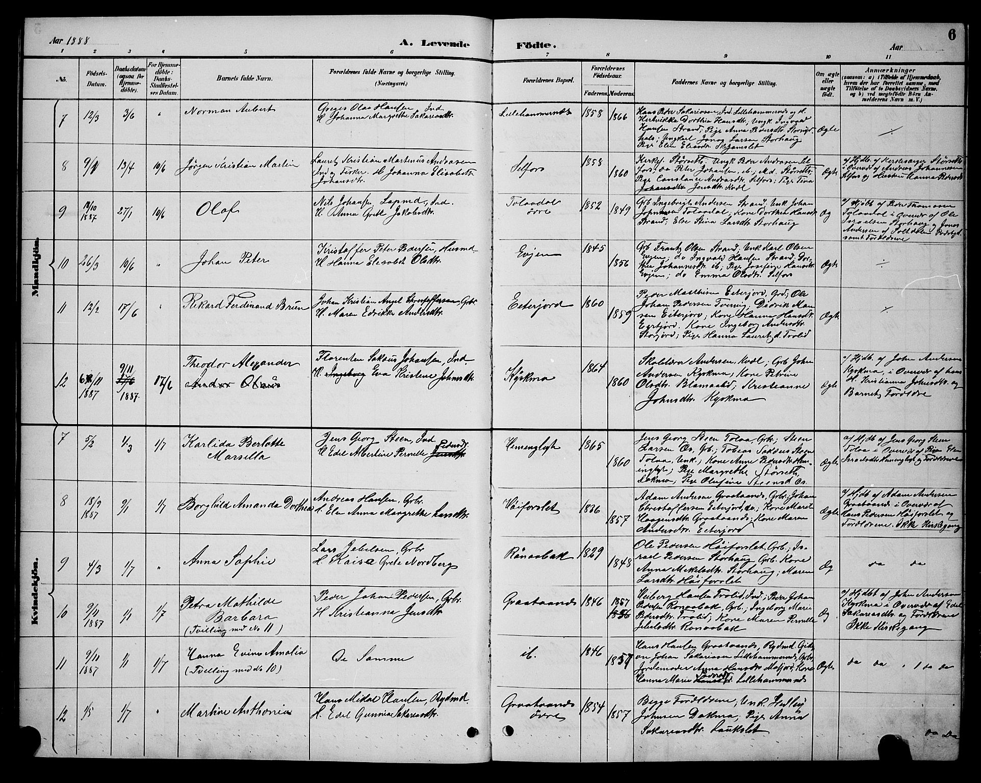 Ministerialprotokoller, klokkerbøker og fødselsregistre - Nordland, AV/SAT-A-1459/846/L0654: Parish register (copy) no. 846C04, 1887-1901, p. 6