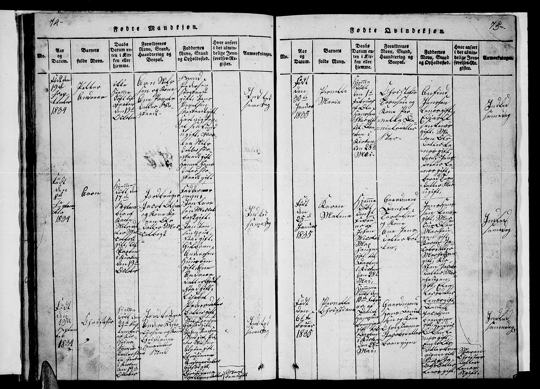 Ministerialprotokoller, klokkerbøker og fødselsregistre - Nordland, SAT/A-1459/857/L0826: Parish register (copy) no. 857C01, 1821-1852, p. 74-75