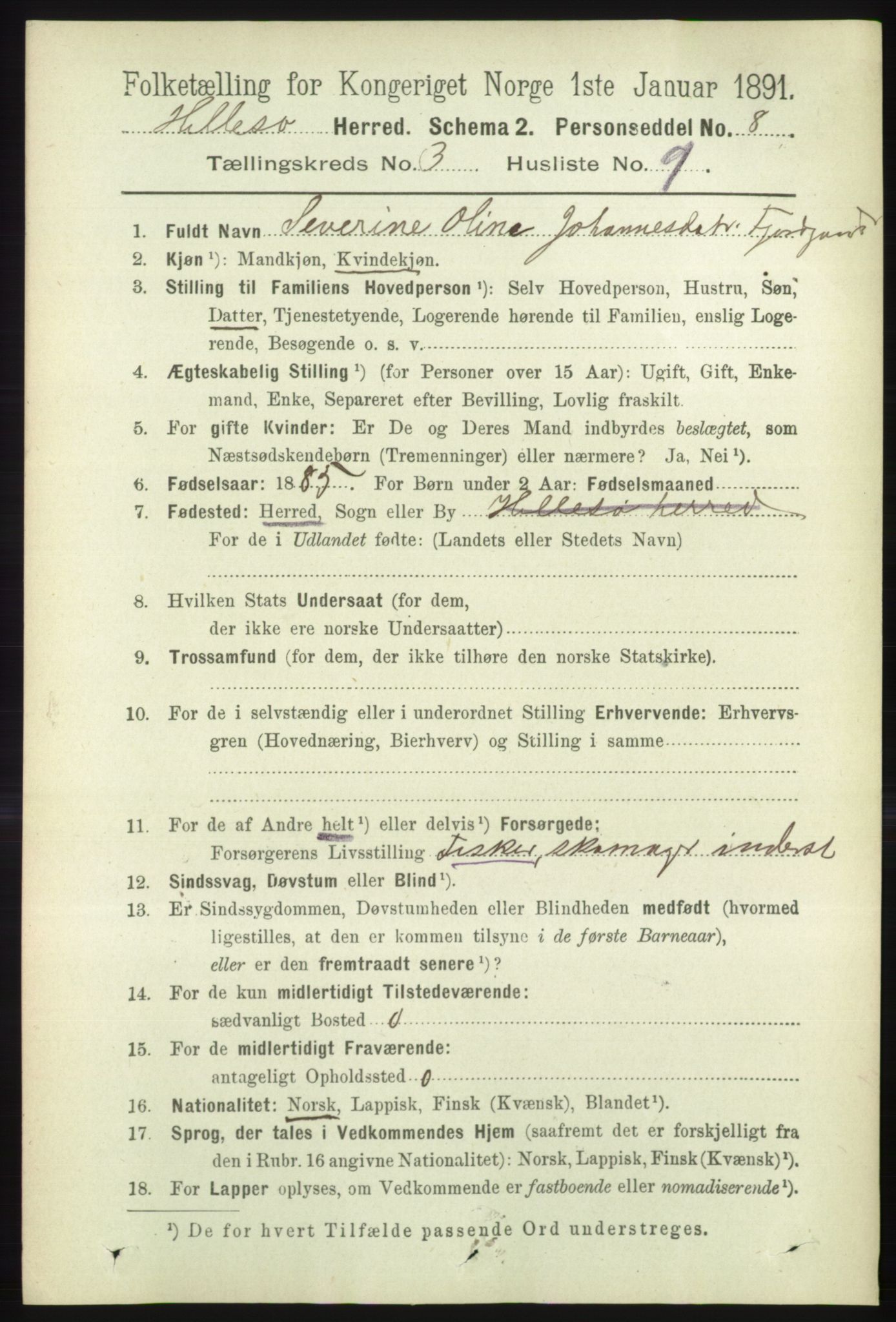 RA, 1891 census for 1930 Hillesøy, 1891, p. 1144