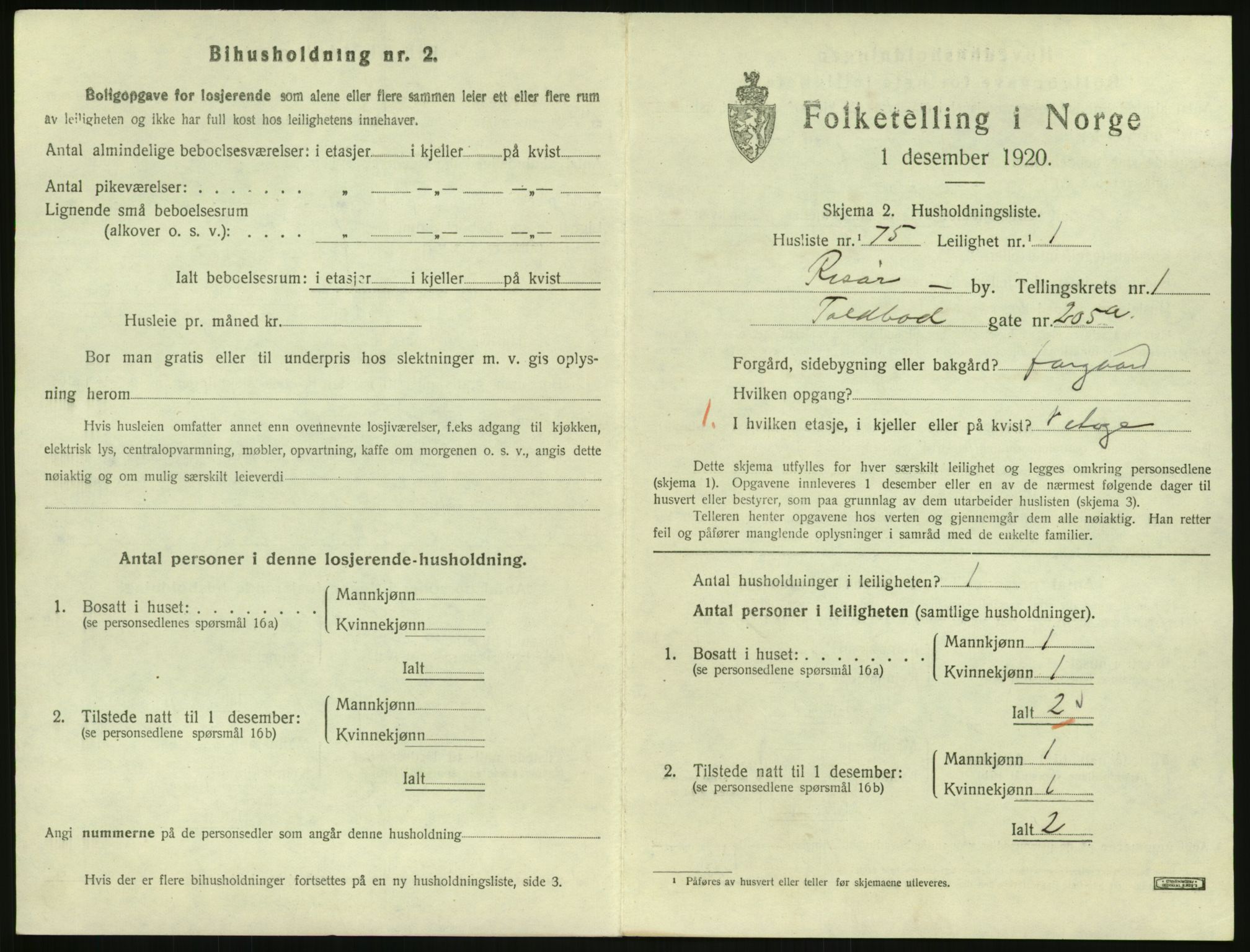 SAK, 1920 census for Risør, 1920, p. 1521