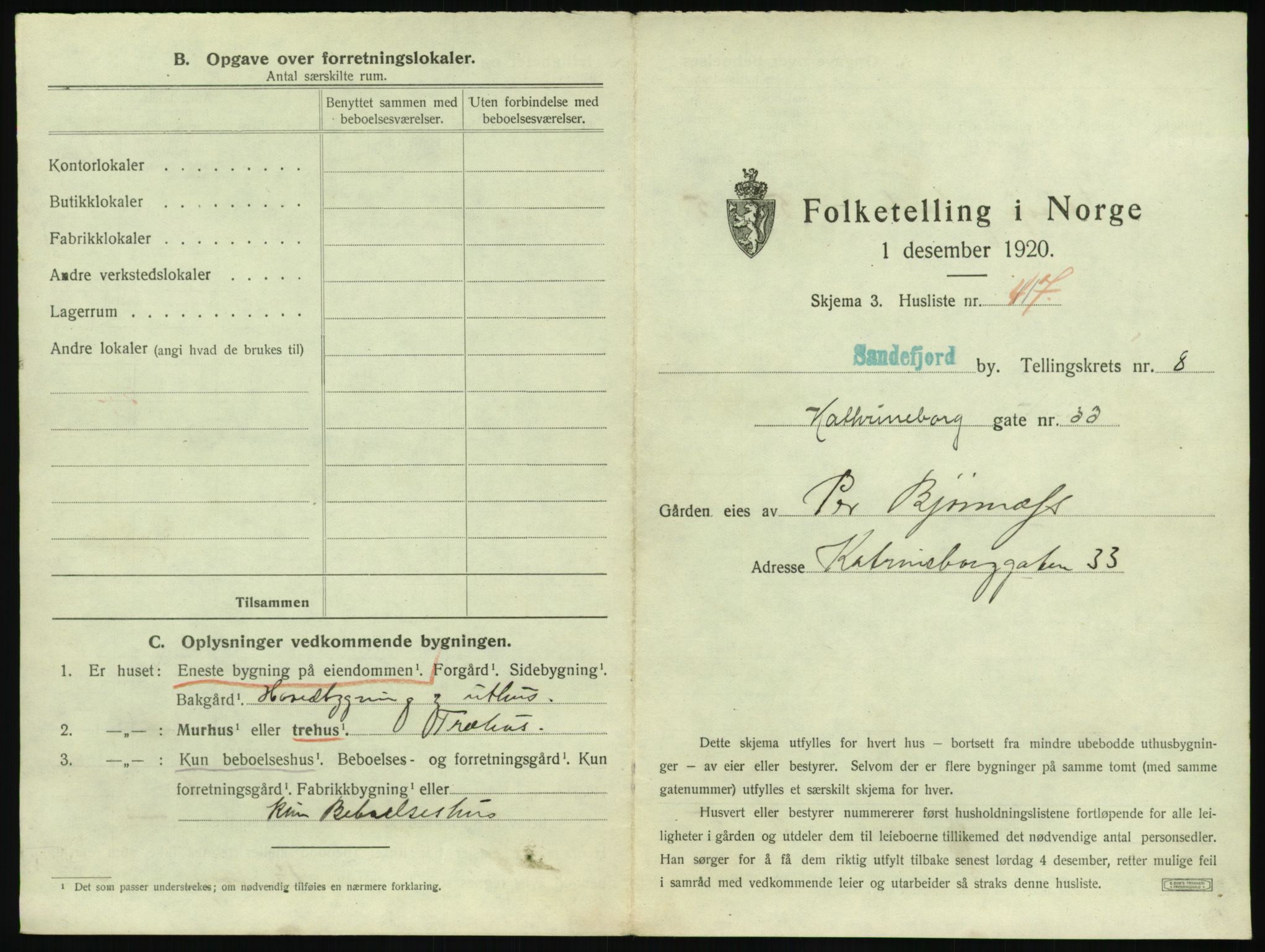 SAKO, 1920 census for Sandefjord, 1920, p. 1000