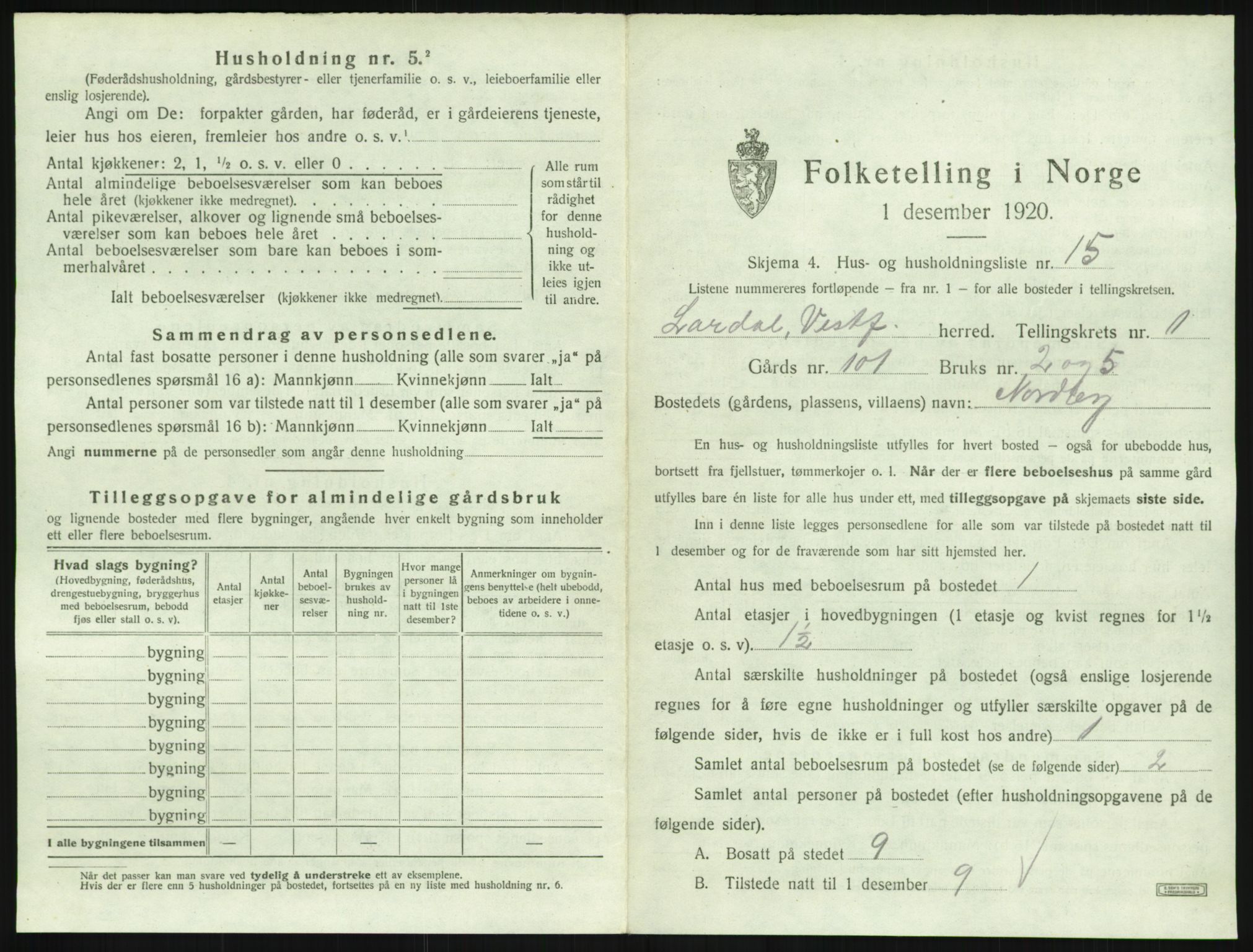 SAKO, 1920 census for Lardal, 1920, p. 67