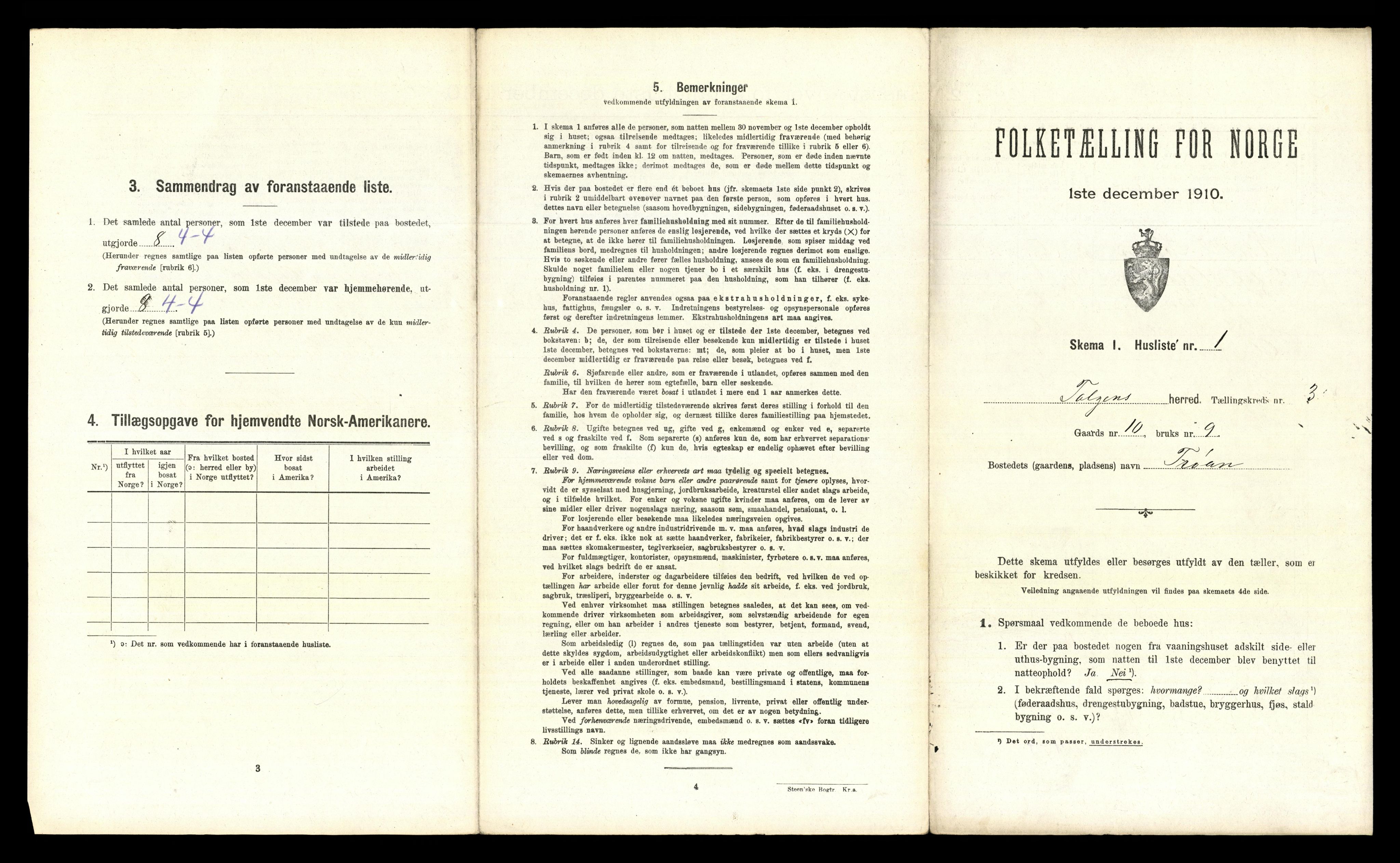 RA, 1910 census for Tolga, 1910, p. 204