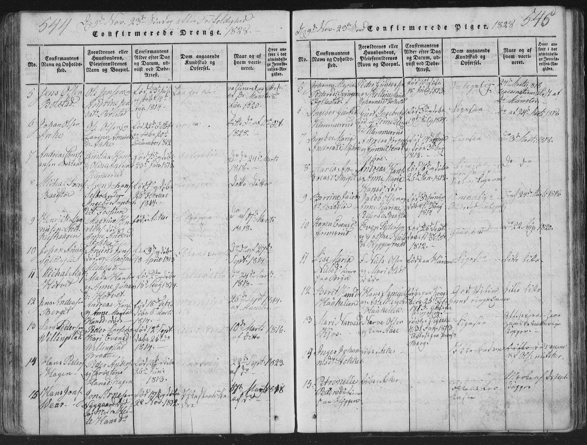 Røyken kirkebøker, SAKO/A-241/G/Ga/L0003: Parish register (copy) no. 3, 1814-1856, p. 544-545