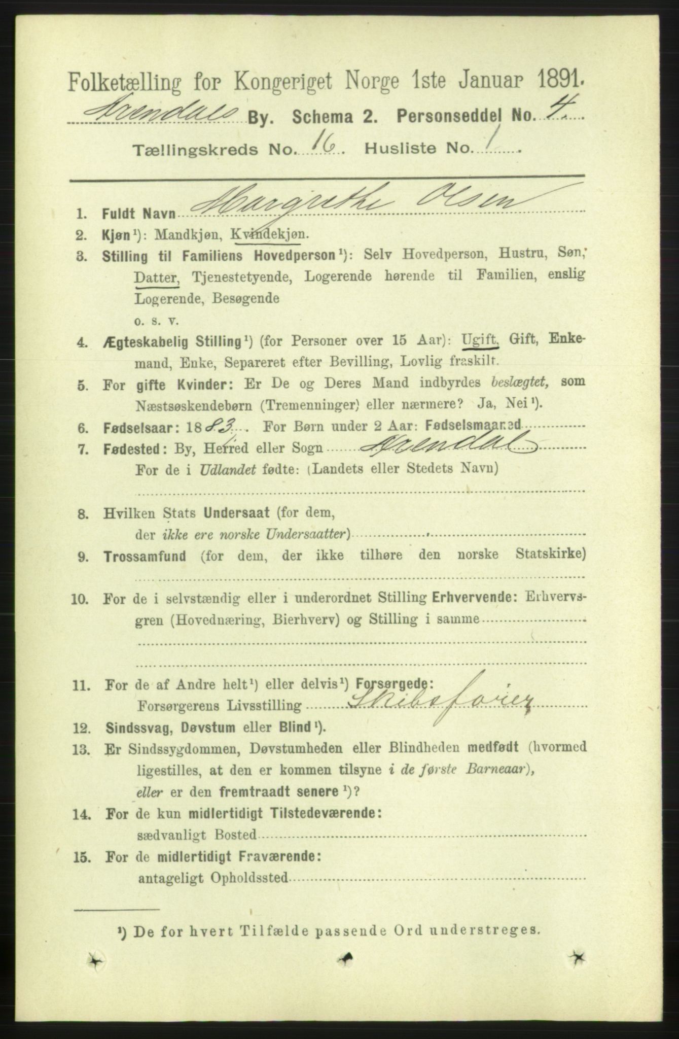 RA, 1891 census for 0903 Arendal, 1891, p. 5363