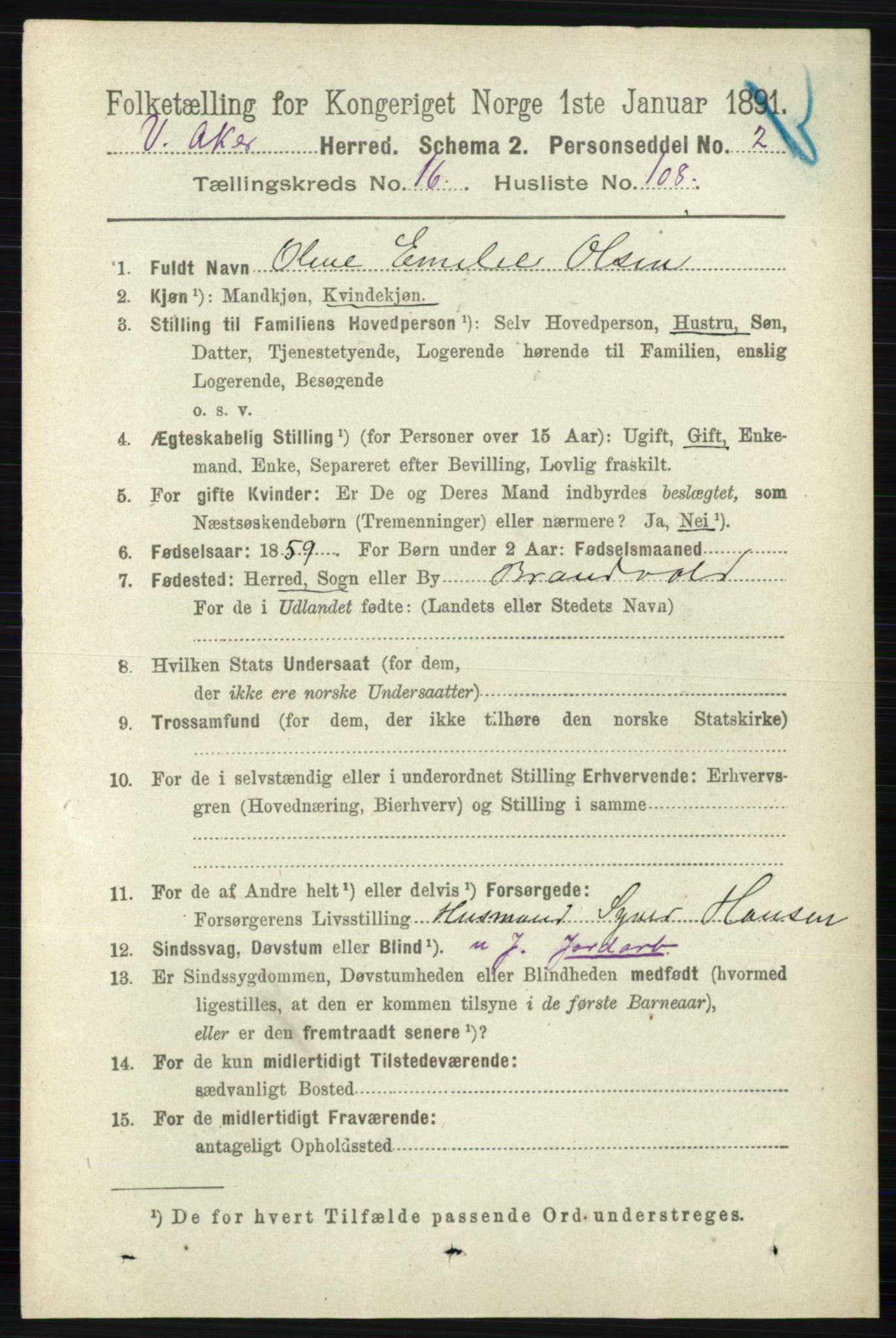 RA, 1891 census for 0218 Aker, 1891, p. 15767