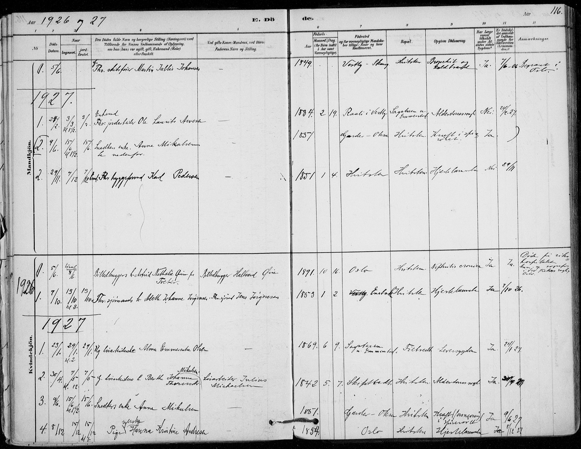 Vestby prestekontor Kirkebøker, AV/SAO-A-10893/F/Fd/L0001: Parish register (official) no. IV 1, 1878-1945, p. 116