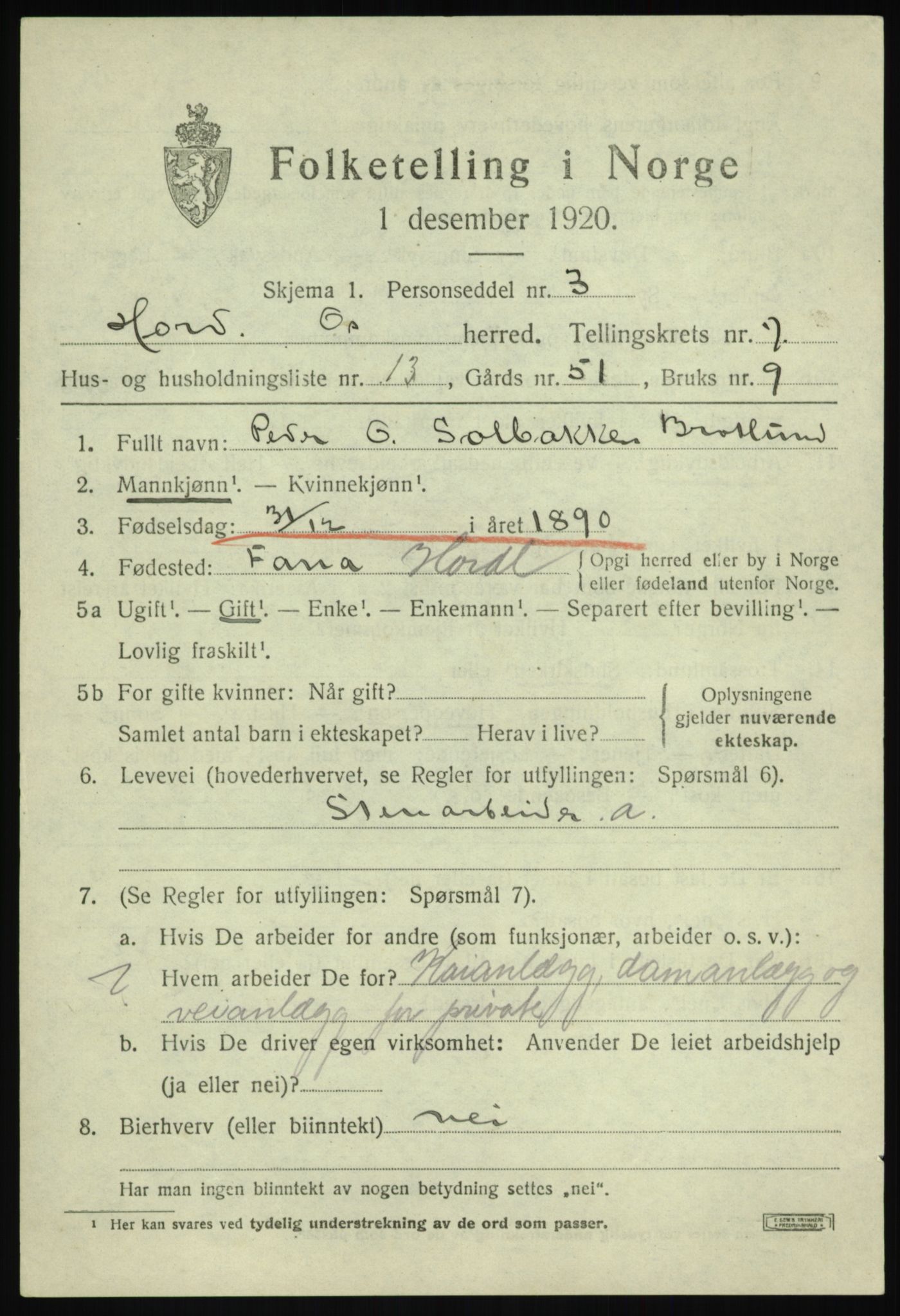 SAB, 1920 census for Os, 1920, p. 5896