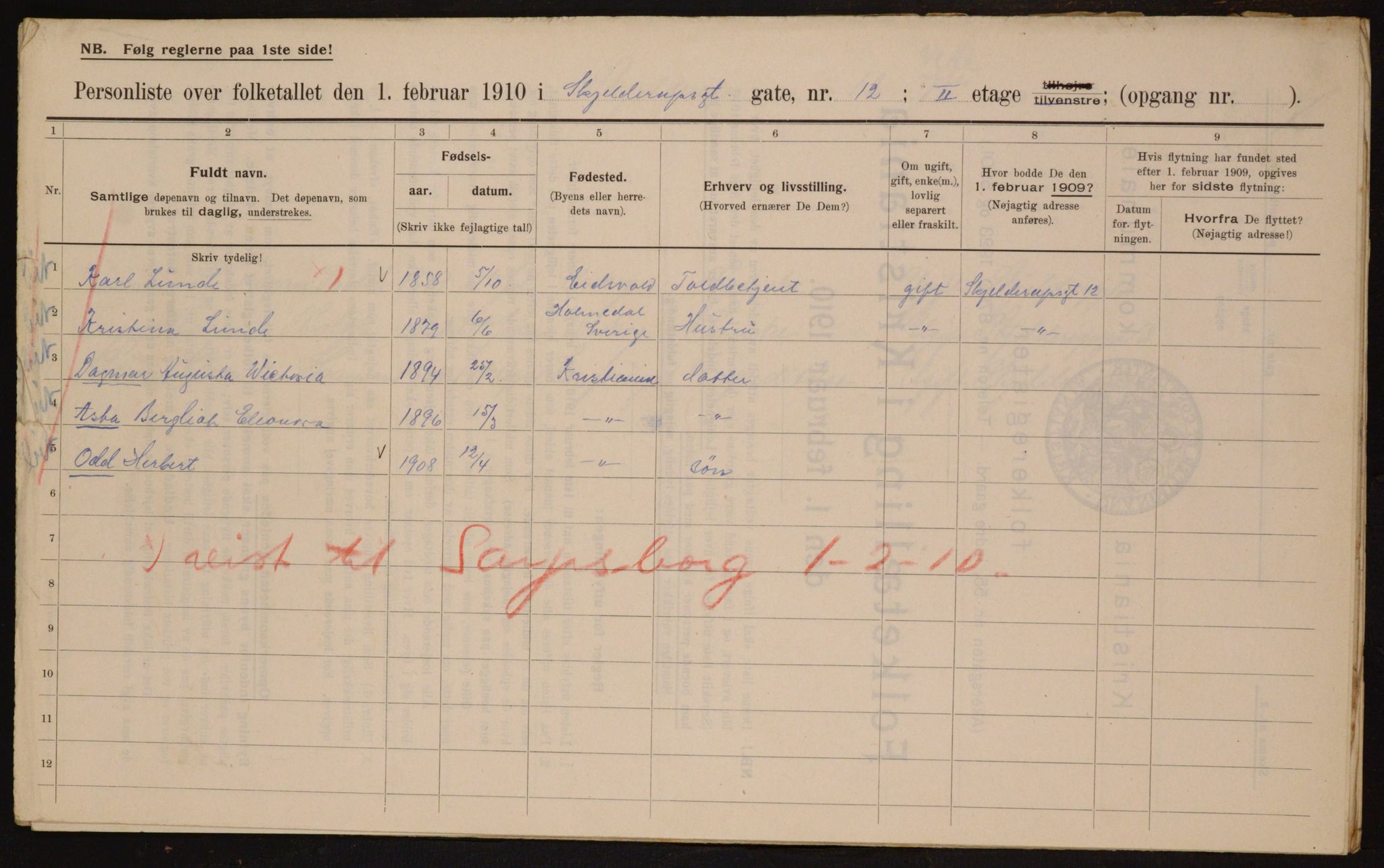 OBA, Municipal Census 1910 for Kristiania, 1910, p. 91371