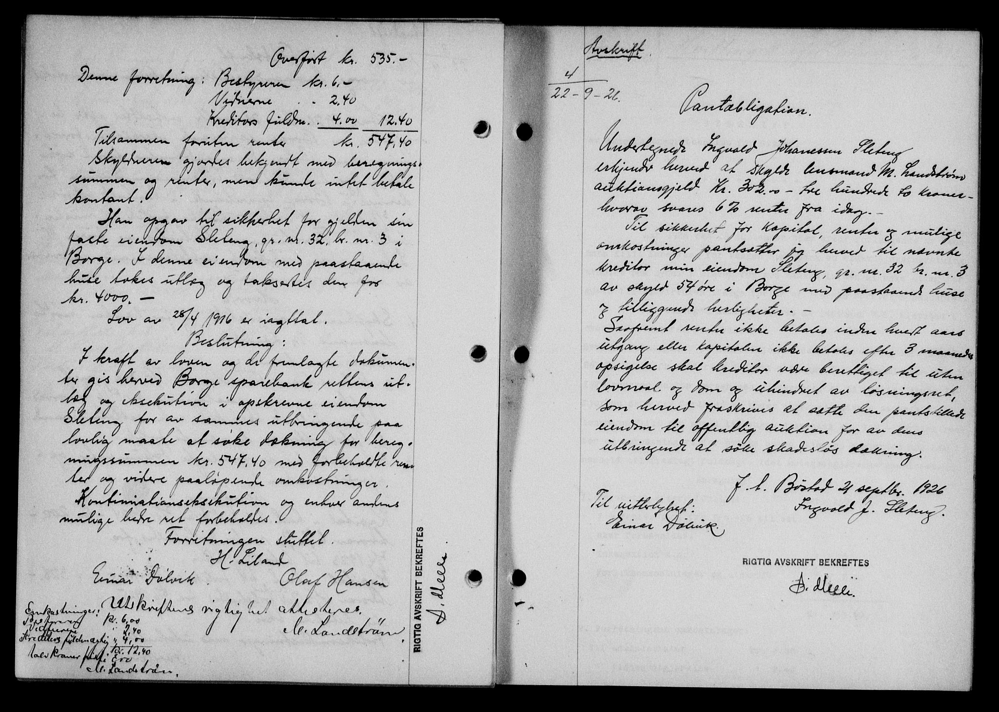 Lofoten sorenskriveri, SAT/A-0017/1/2/2C/L0014b: Mortgage book no. 14b, 1926-1926, Deed date: 22.09.1926