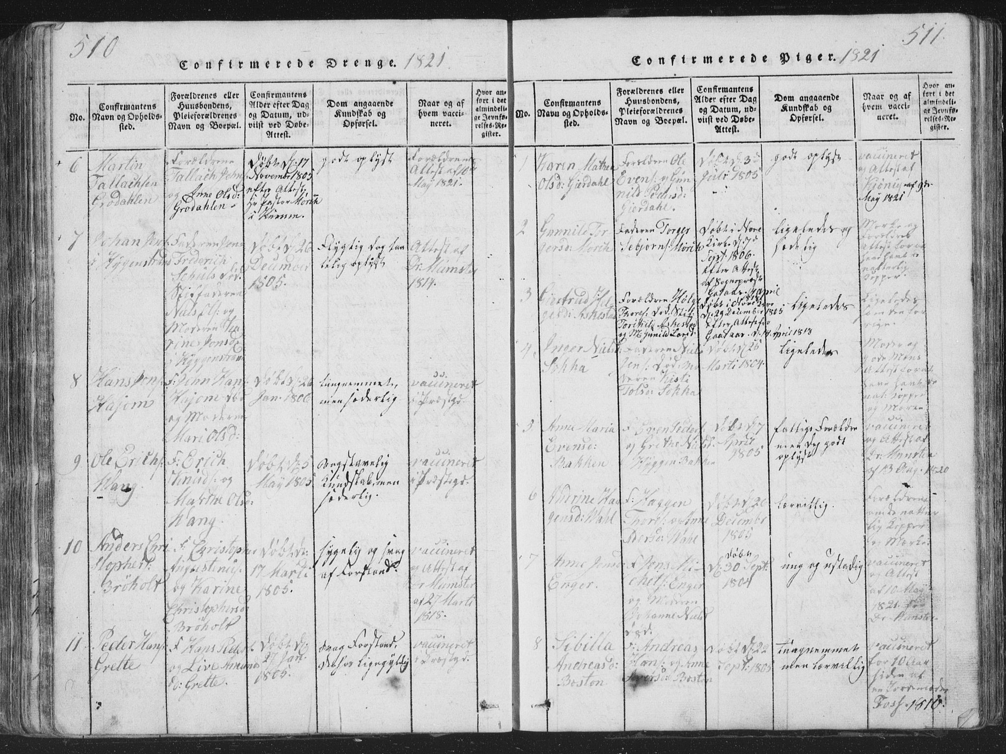 Røyken kirkebøker, SAKO/A-241/G/Ga/L0003: Parish register (copy) no. 3, 1814-1856, p. 510-511