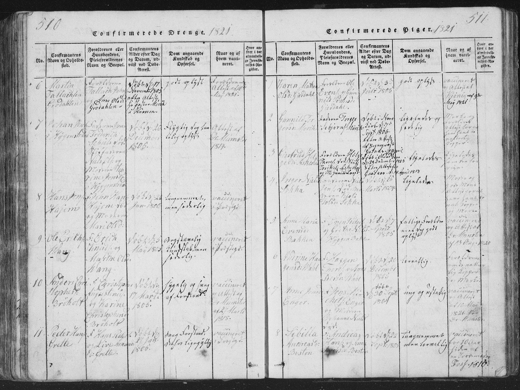 Røyken kirkebøker, AV/SAKO-A-241/G/Ga/L0003: Parish register (copy) no. 3, 1814-1856, p. 510-511