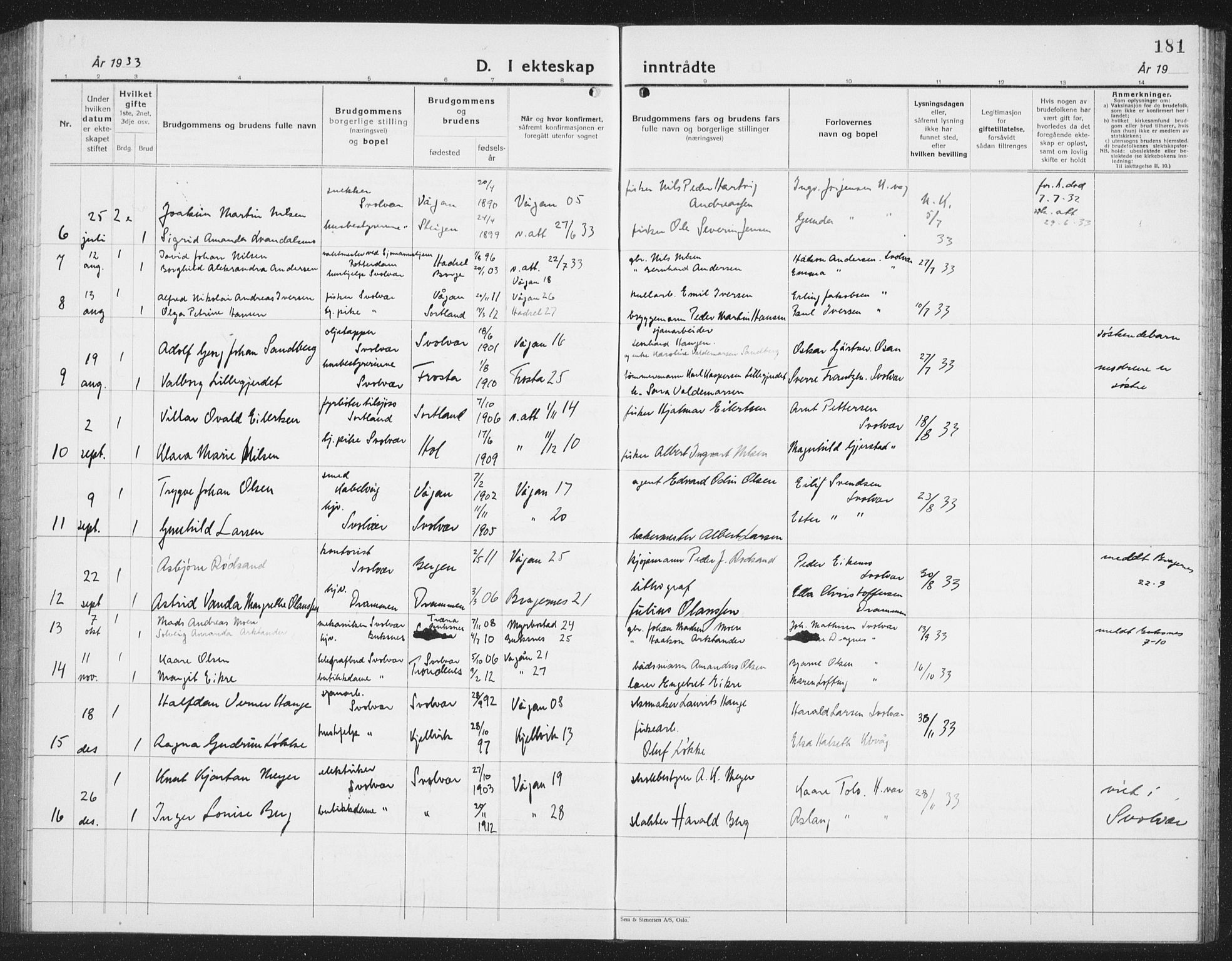 Ministerialprotokoller, klokkerbøker og fødselsregistre - Nordland, AV/SAT-A-1459/877/L1117: Parish register (copy) no. 877C01, 1923-1942, p. 181