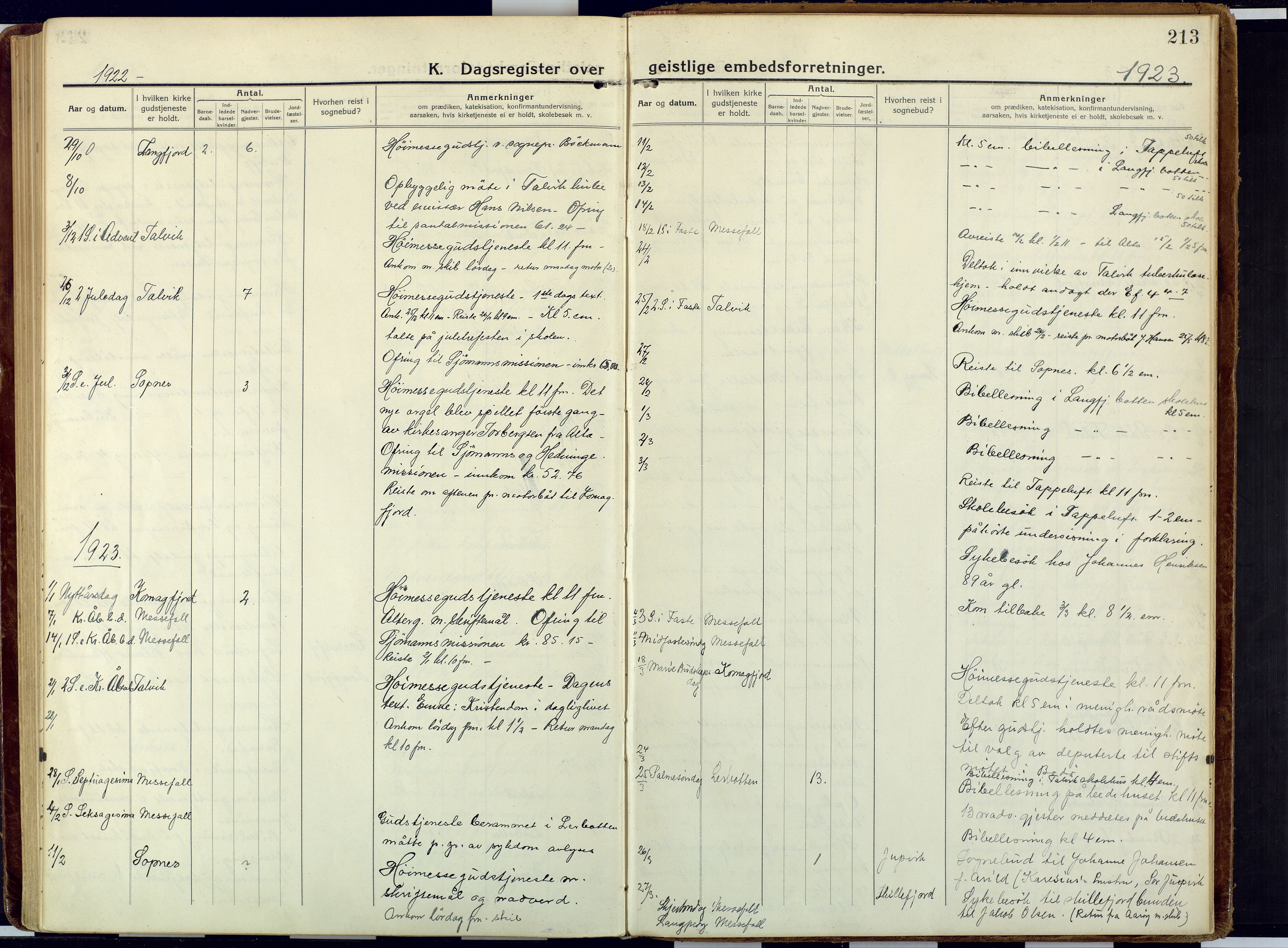 Talvik sokneprestkontor, SATØ/S-1337/H/Ha/L0018kirke: Parish register (official) no. 18, 1915-1924, p. 213